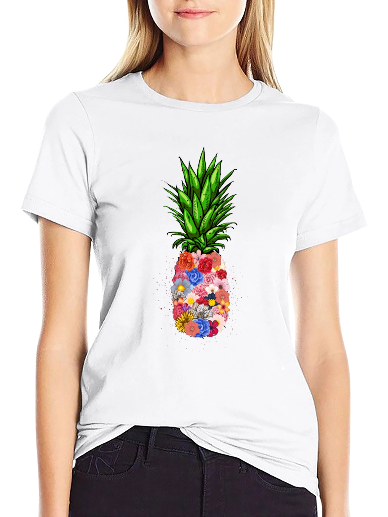 Black Floral Pineapple Graphic Tee - Black T-Shirt view 9