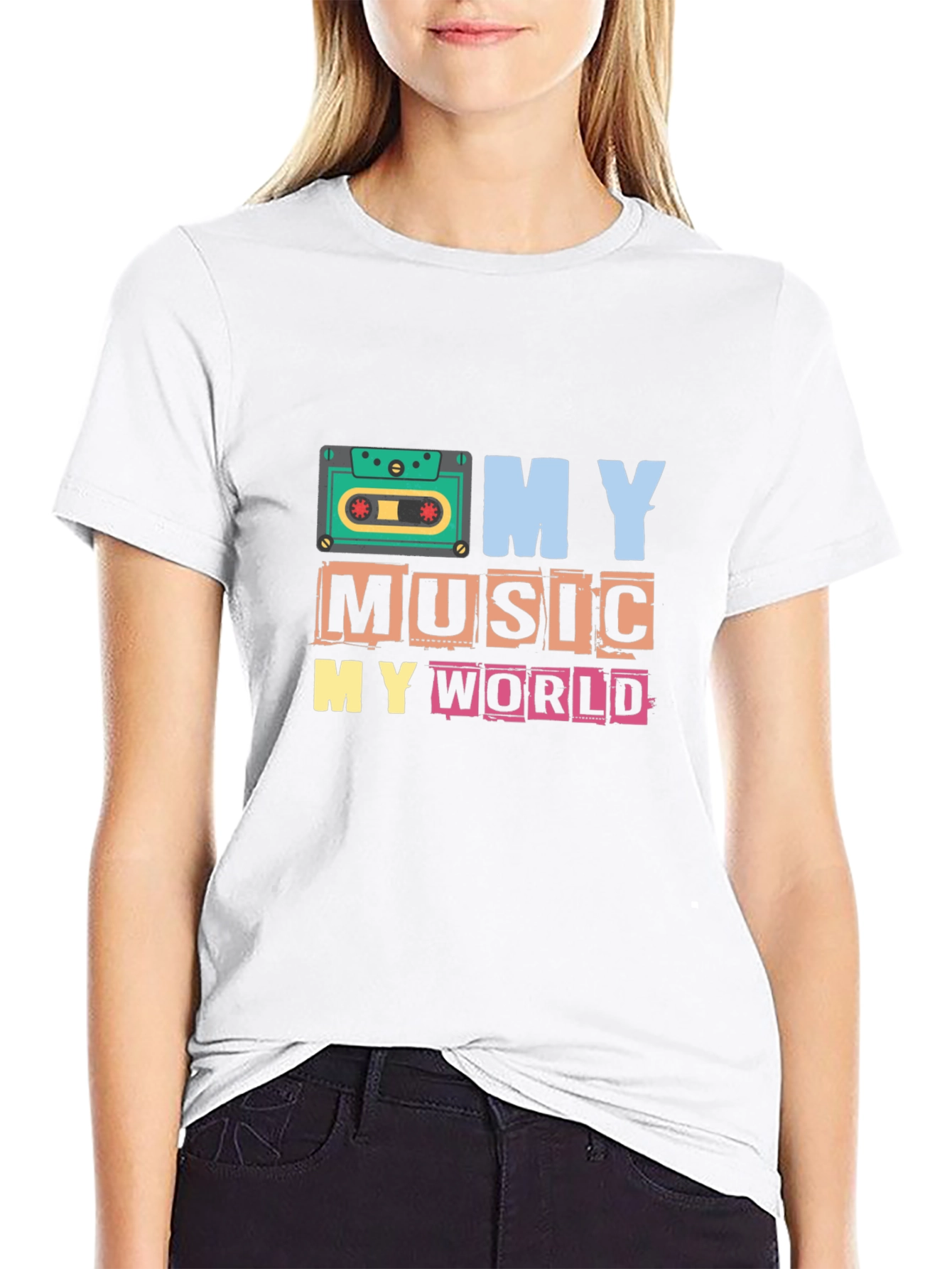 Black My Music My World Graphic Tee - Retro Cassette T-Shirt view 9