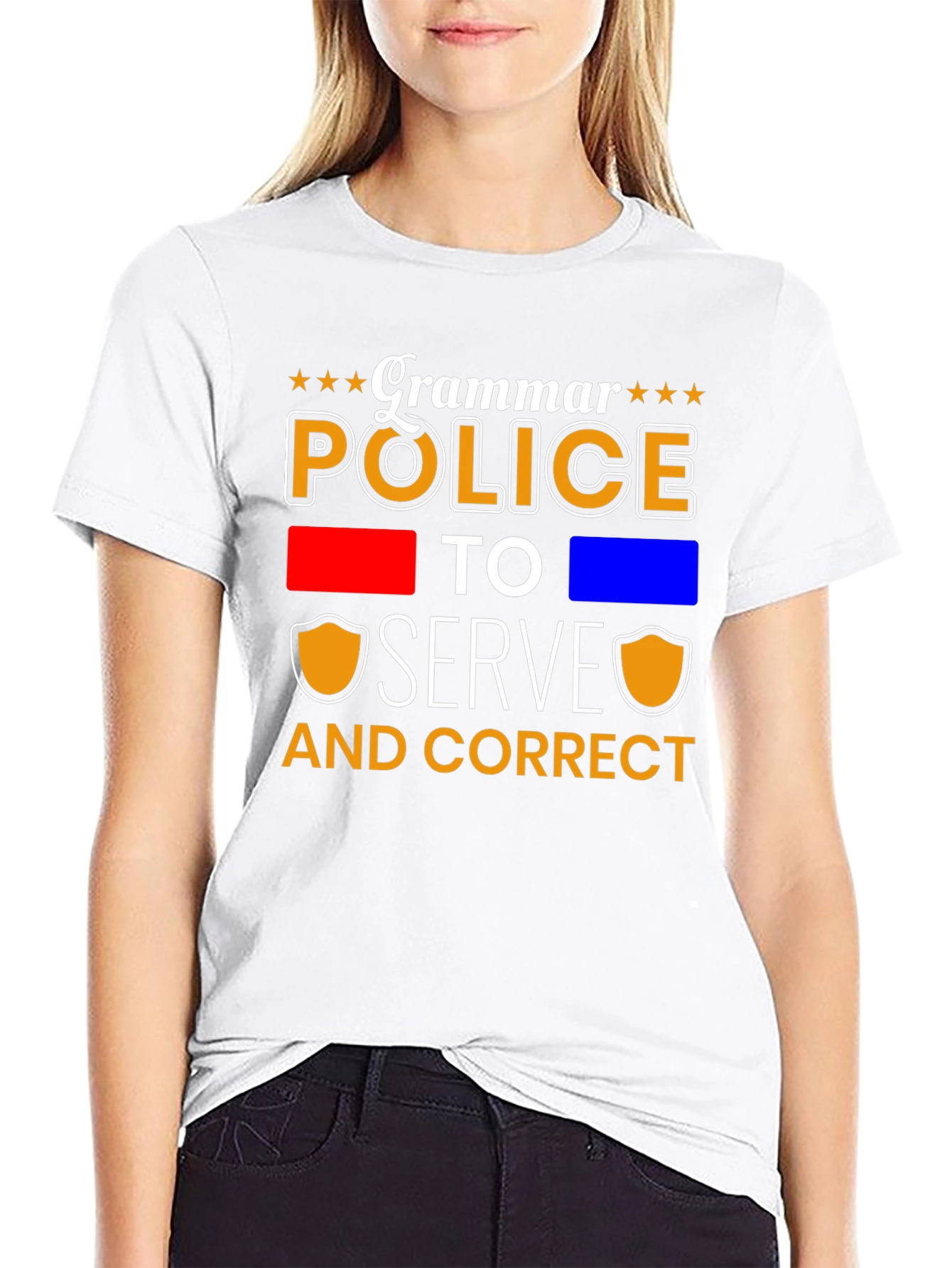 Black Grammar Police Serve & Correct T-Shirt view 9