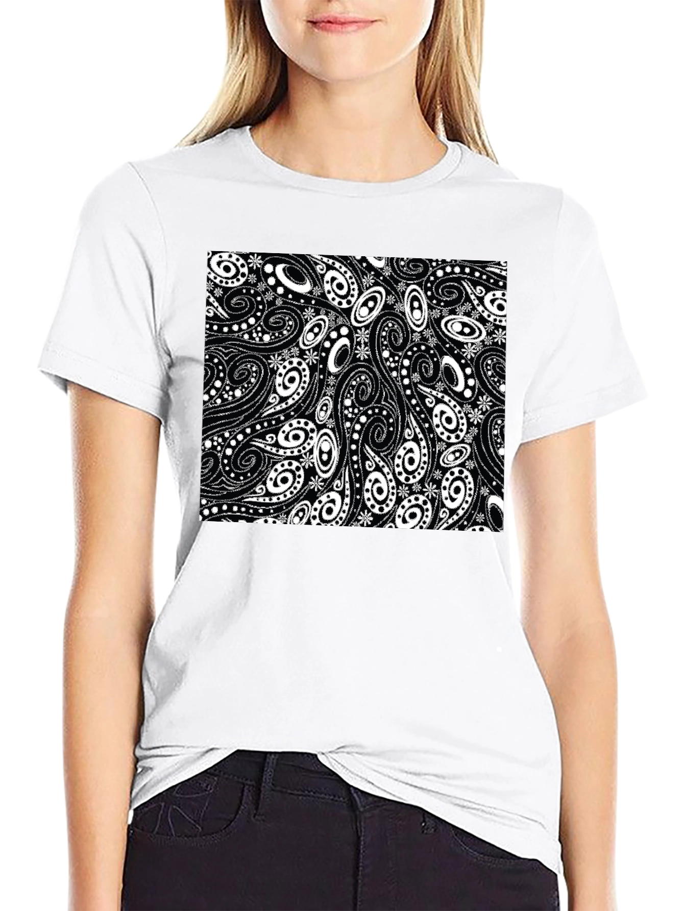 Black Paisley Pattern Black T-Shirt view 9