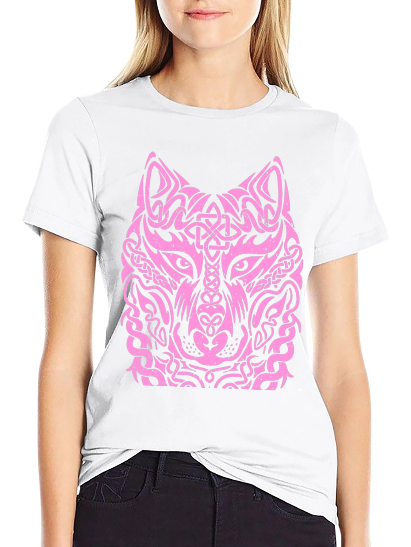 Black Wolf Head Graphic Tee - Unique Tribal Design view 9