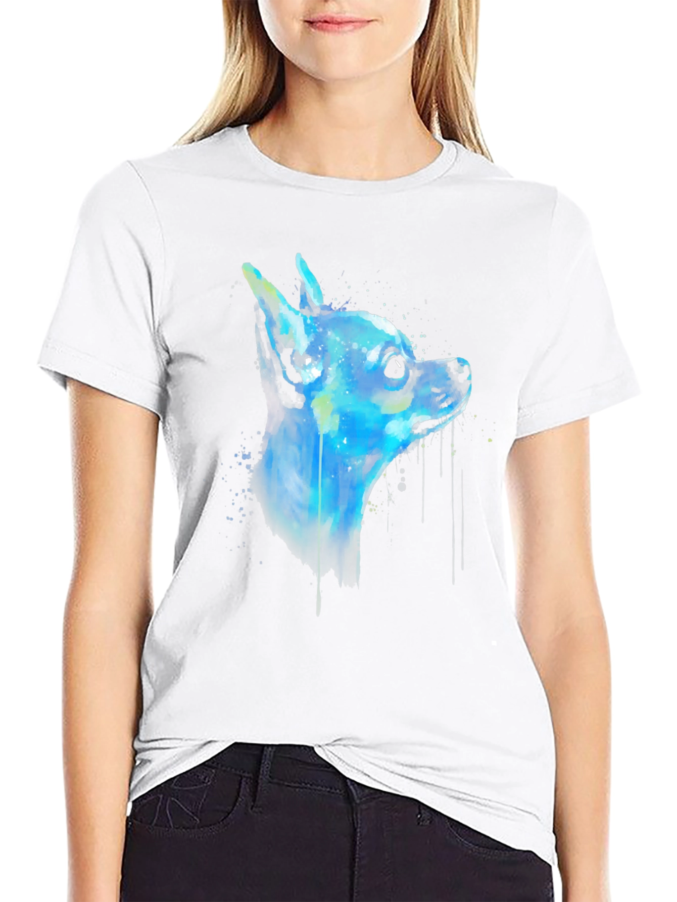 Black Chihuahua Dog Watercolor Art Men's Black T-Shirt view 9