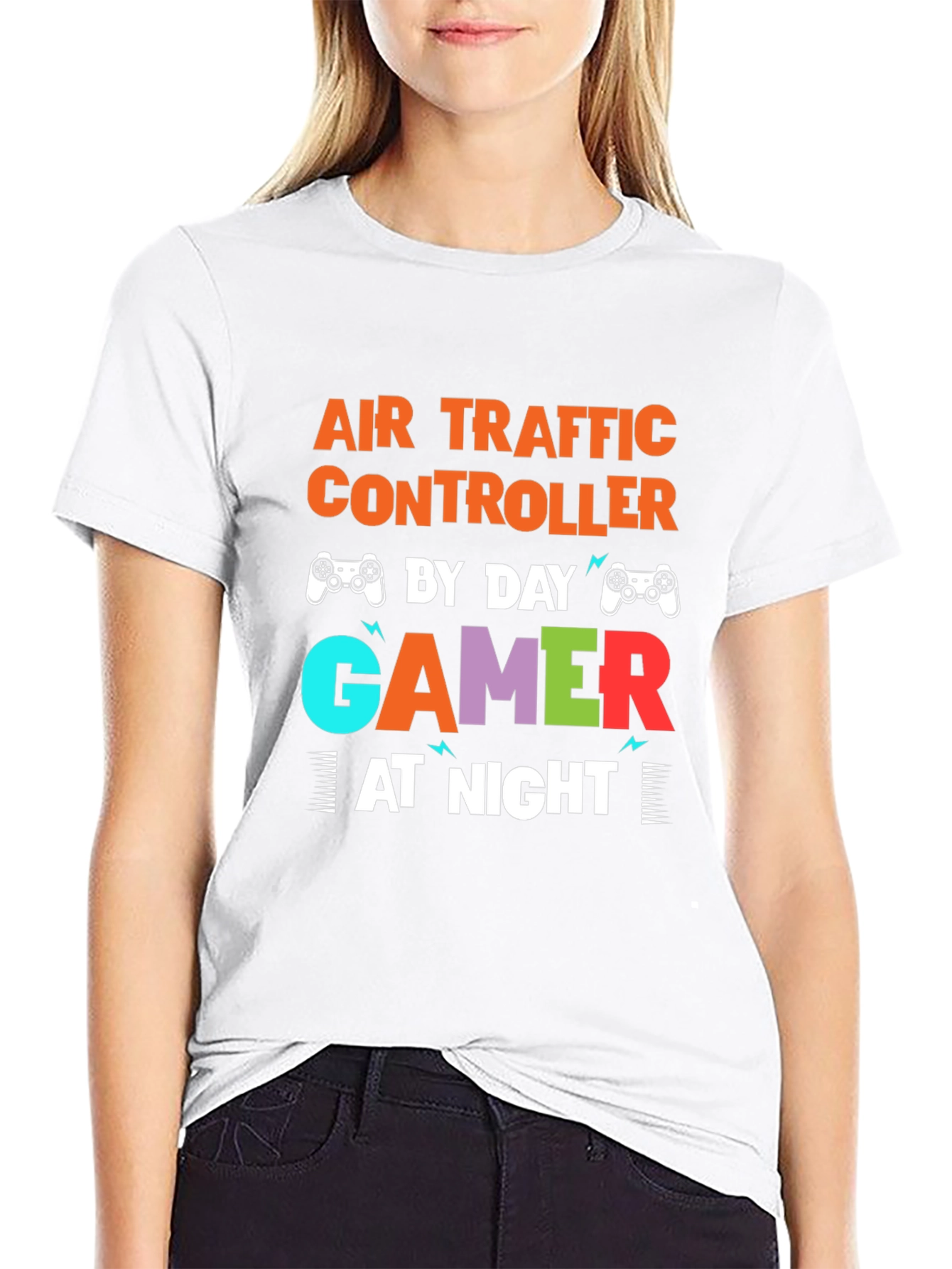 Black Air Traffic Controller Gamer T-Shirt - Funny Novelty Tee view 9
