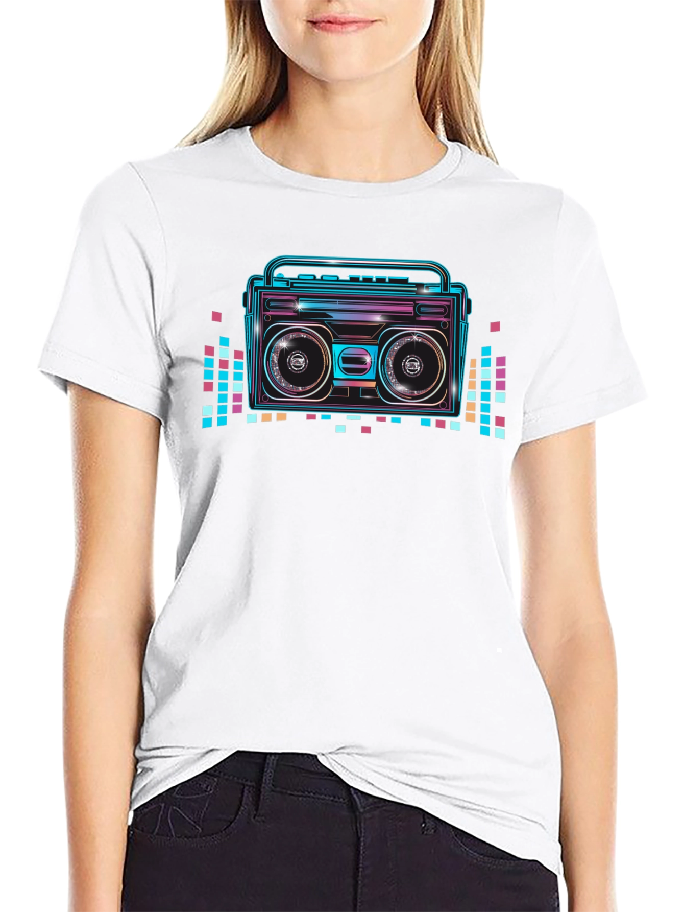 Black Retro Boombox Graphic T-Shirt - Vintage 80s Style view 9
