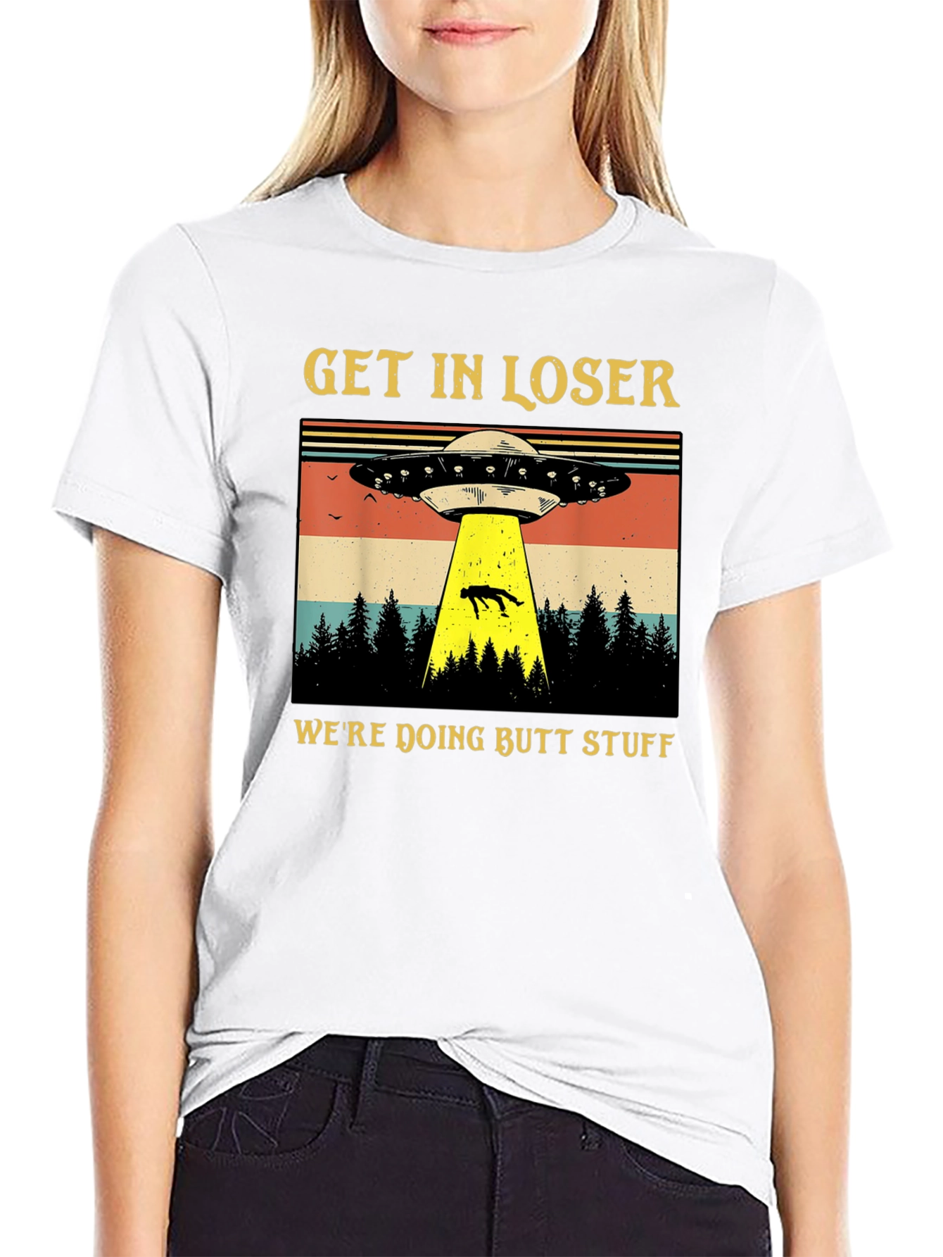 Black Get In Loser UFO T-Shirt view 9