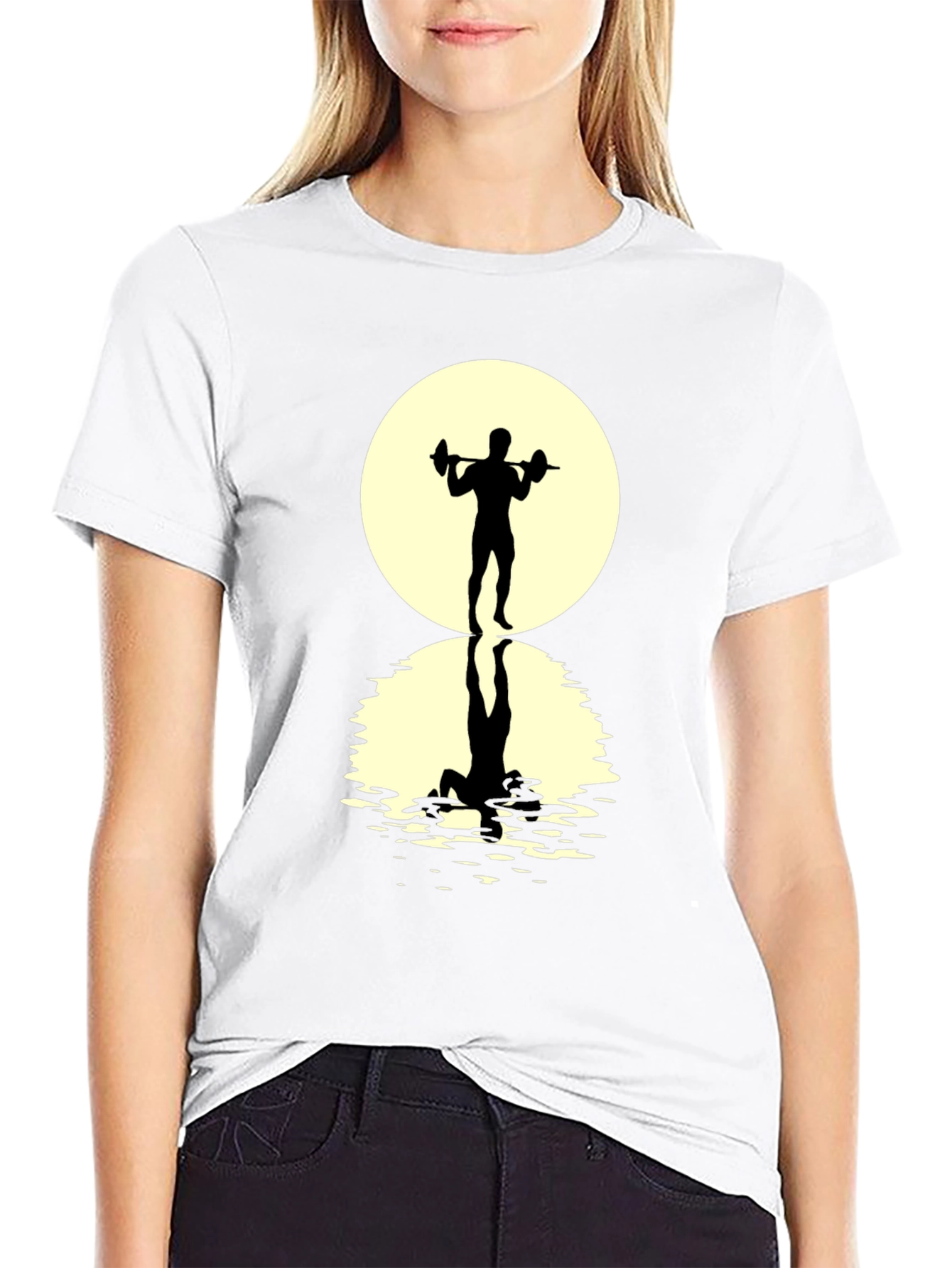 Black Weightlifter Silhouette T-Shirt - Moonlit Reflection view 9