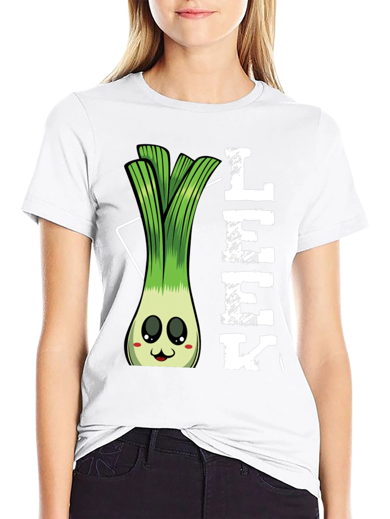 Black Funny Leek Cartoon T-Shirt view 9