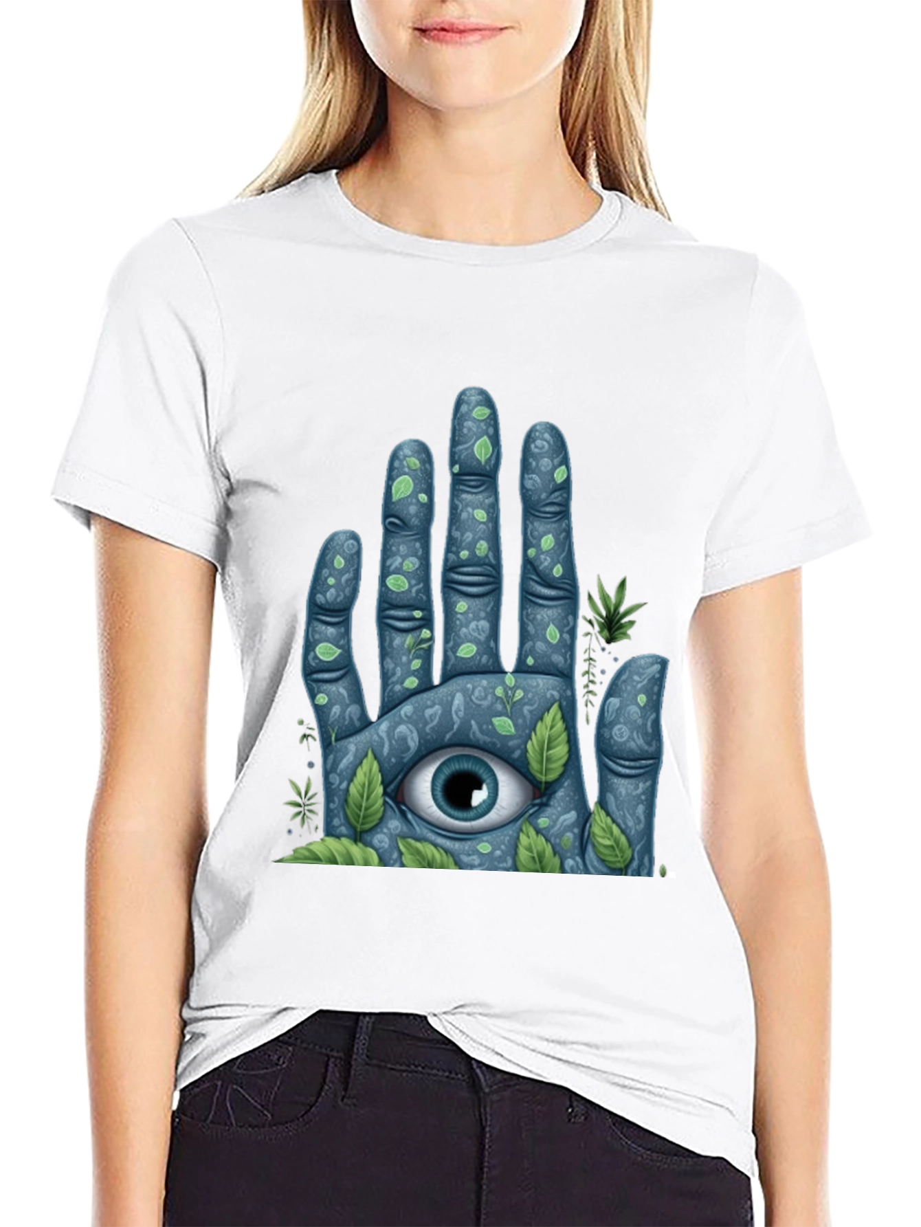 Black Mystic Eye Hand Graphic Tee - Nature Inspired Design view 9