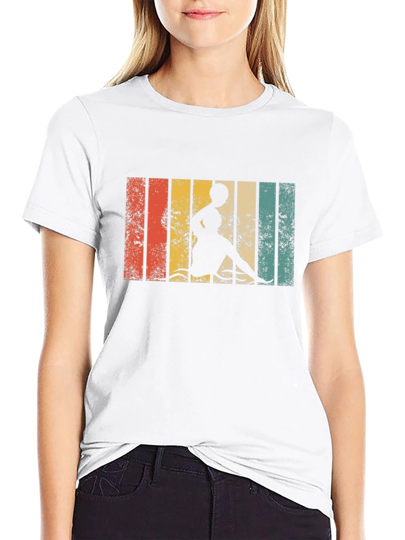 Black Retro Striped Woman Kayaking T-Shirt view 9