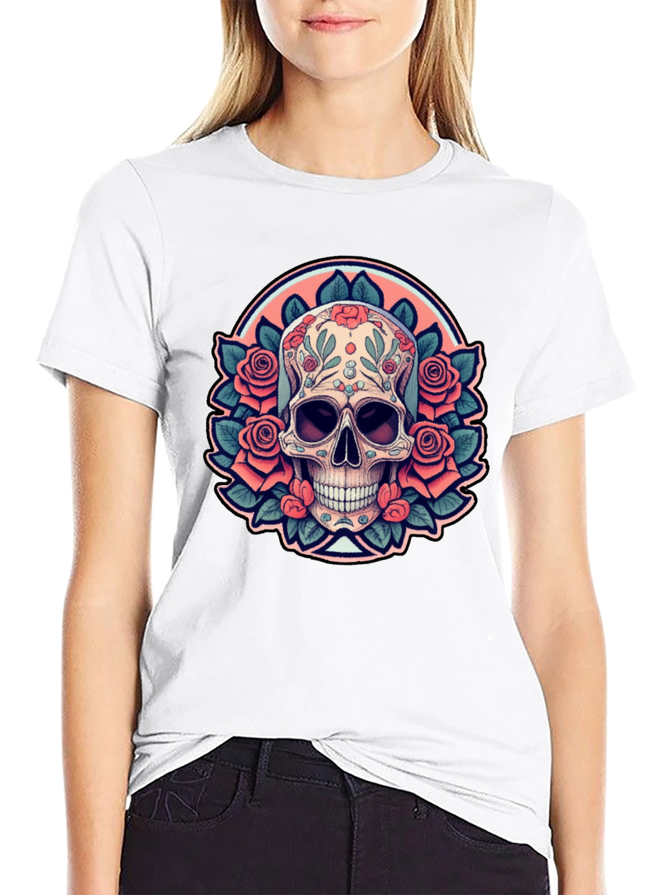 Black Sugar Skull Rose Black T-Shirt view 9