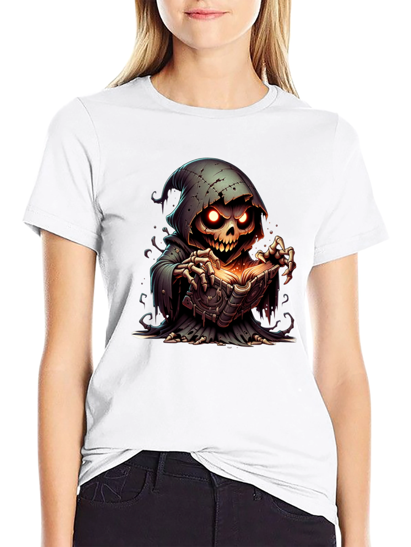 Black Grim Reaper Graphic Tee - Spooky Book Design view 9
