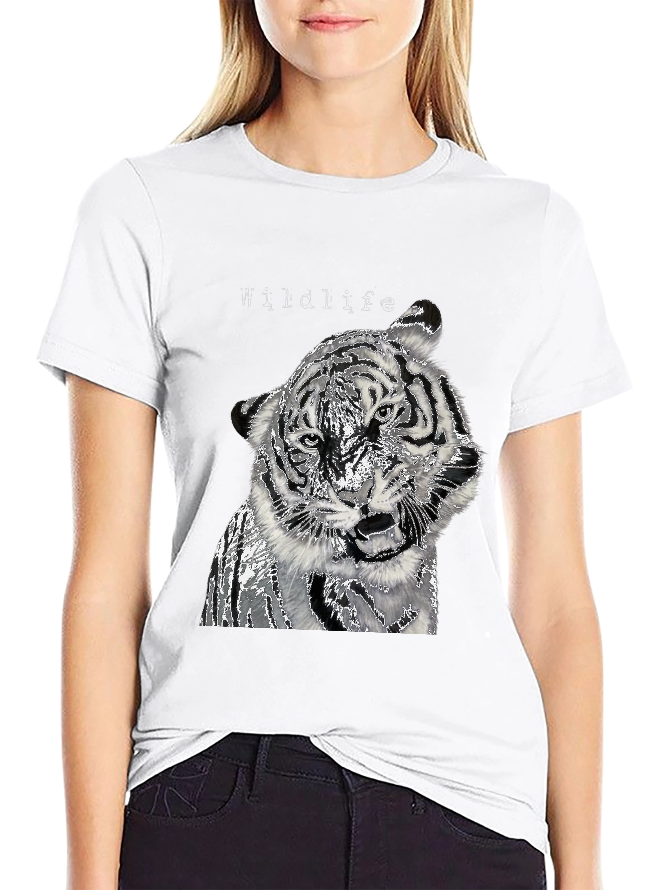 Black Wildlife Tiger Graphic Black T-Shirt view 9