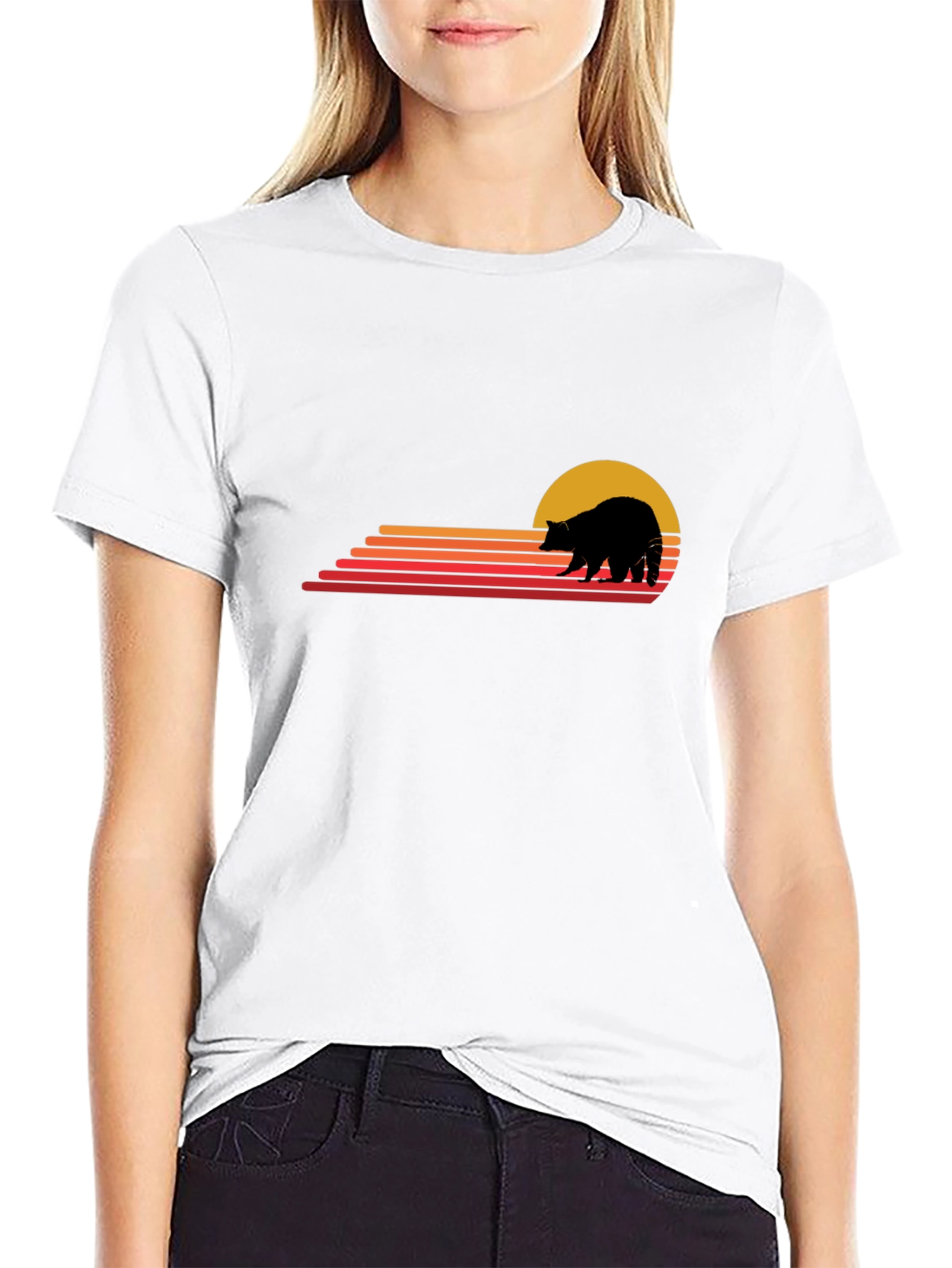 Black Retro Bear Sunset Graphic Tee - Classic Style view 9