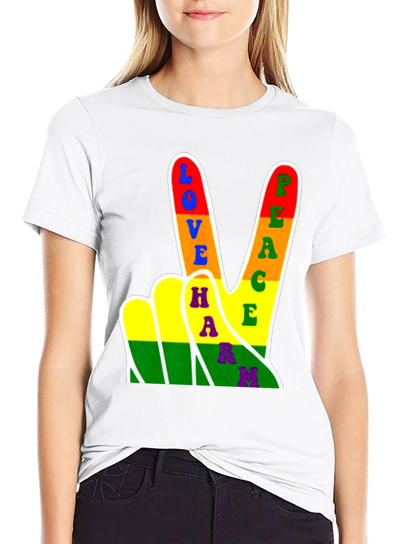 Black Love Peace Harmony Rainbow Graphic T-Shirt view 9
