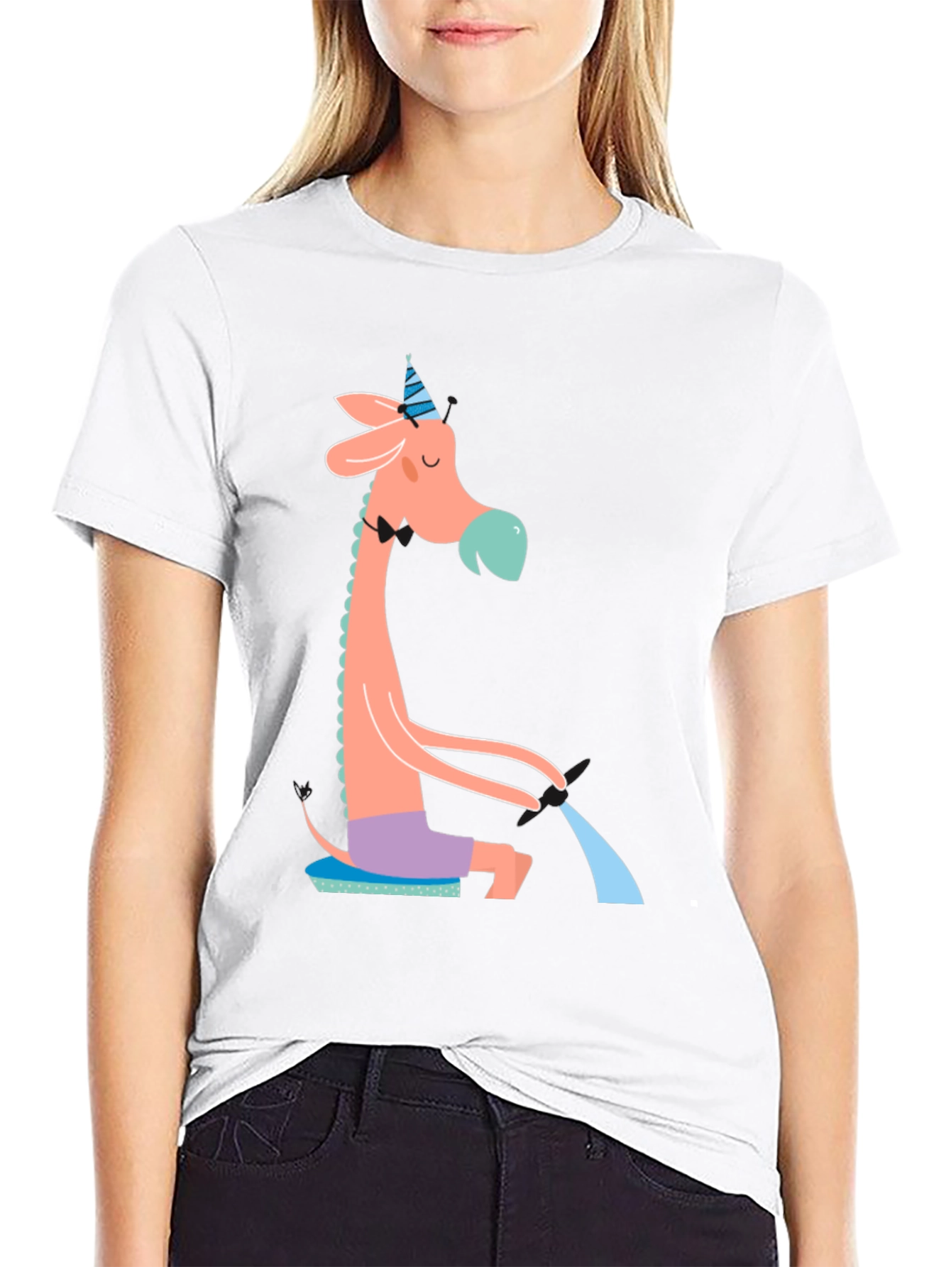 Black Whimsical Giraffe T-Shirt - Quirky Novelty Tee view 9