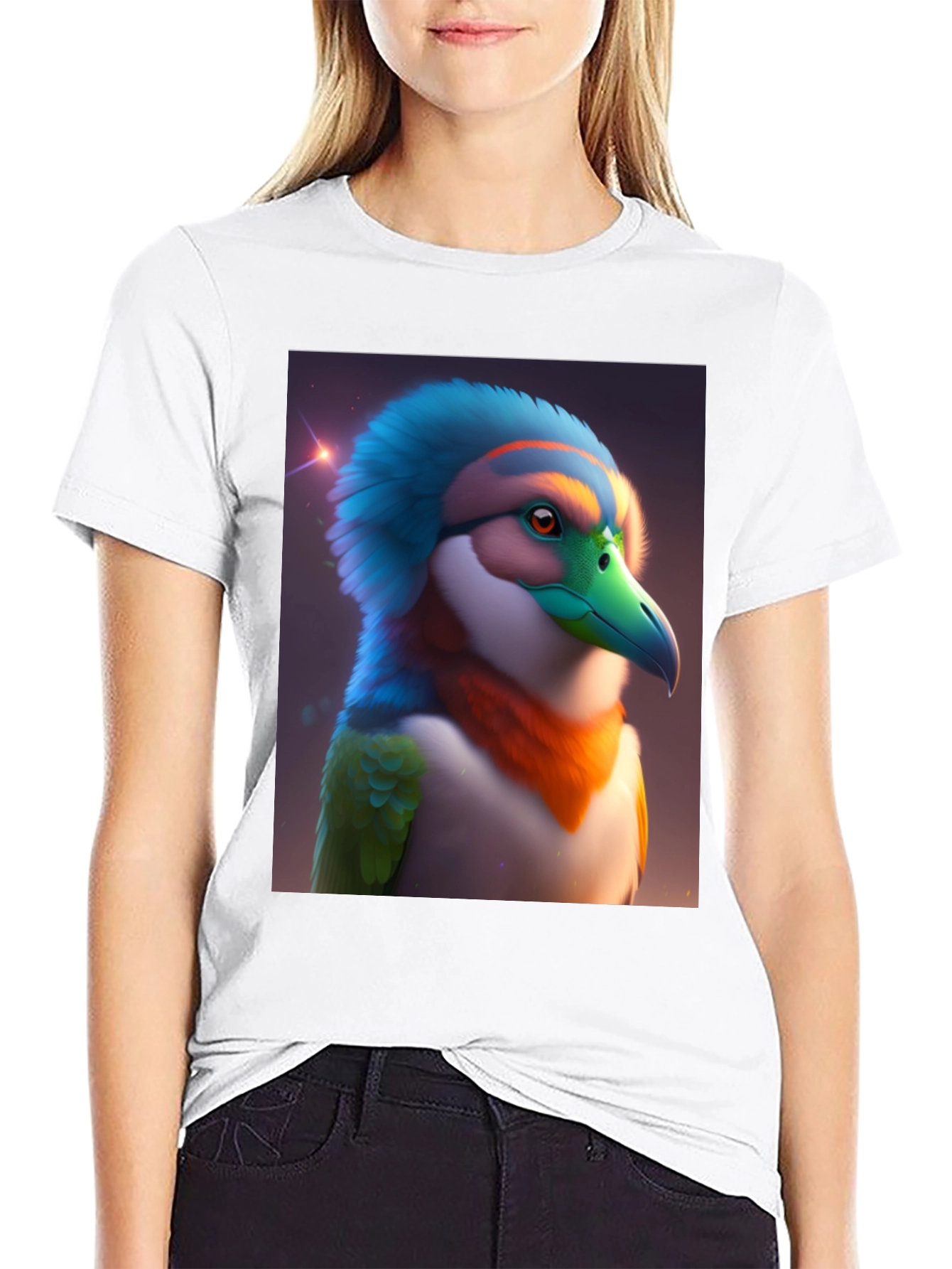 Black Exotic Bird Graphic Tee - Unique Colorful Bird Design view 9