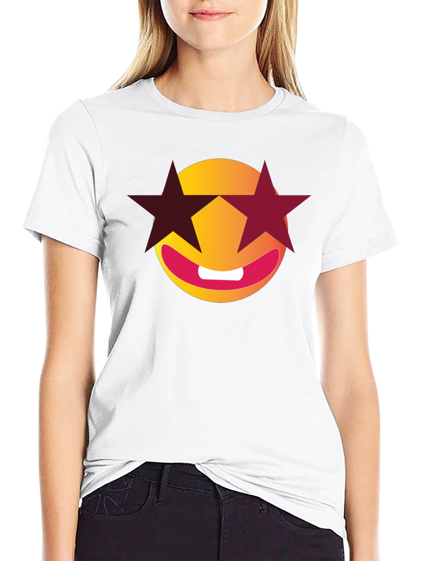 Black Smiley Face with Star Shades Graphic T-Shirt view 9
