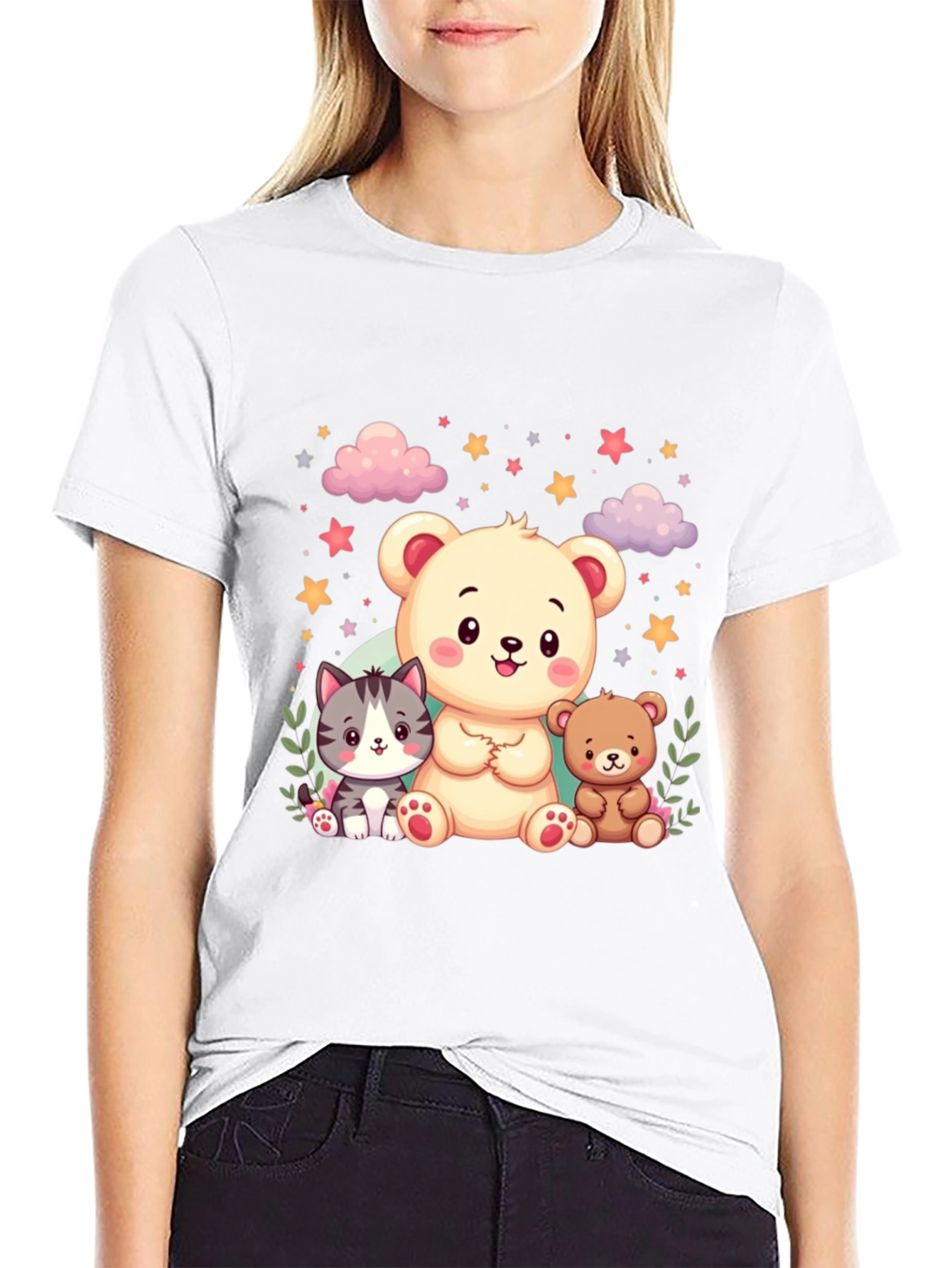 Black Cute Cartoon Animals Black T-Shirt view 9