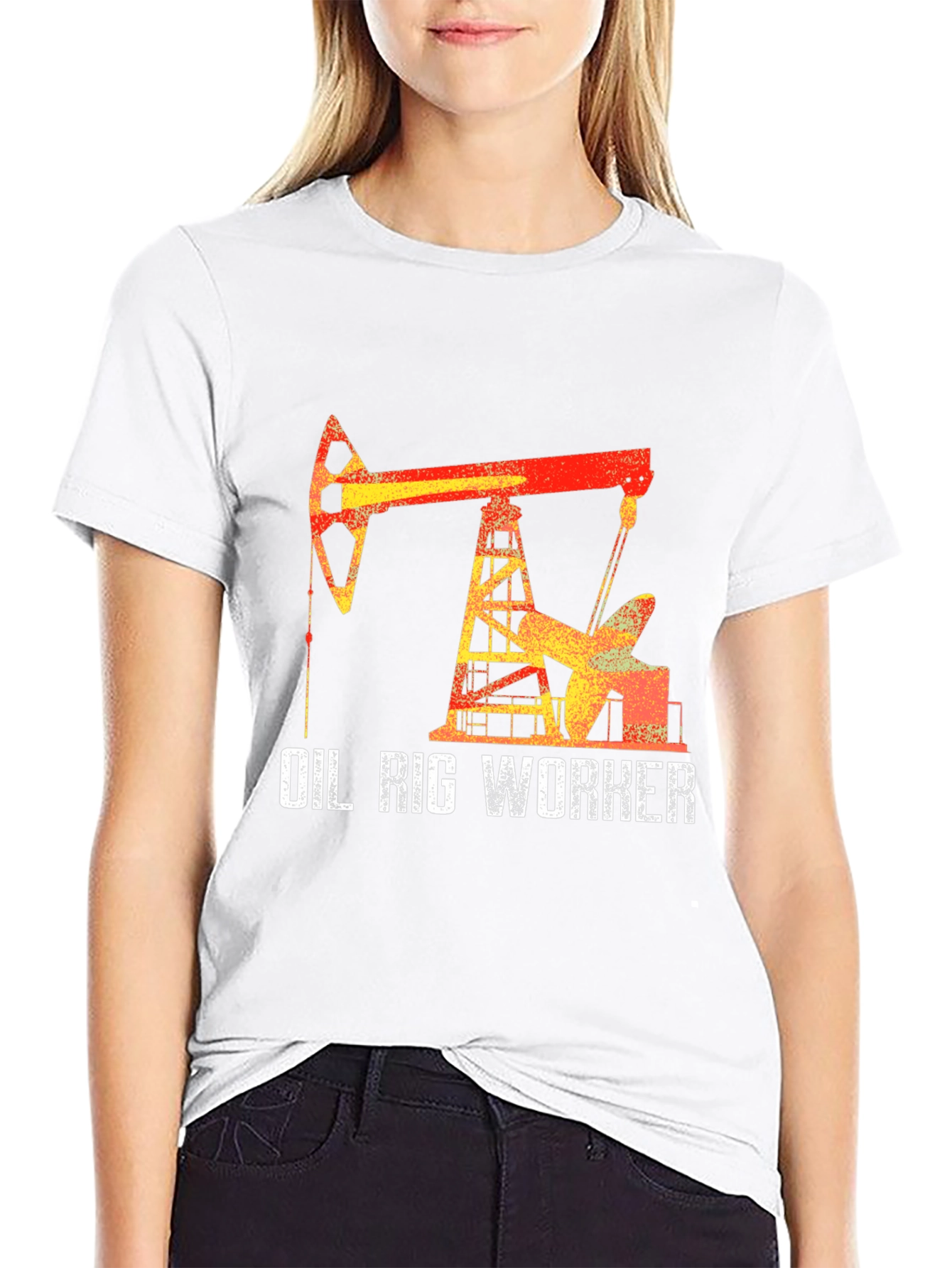 Black Oil Rig Worker Graphic T-Shirt - Black Crew Neck view 9
