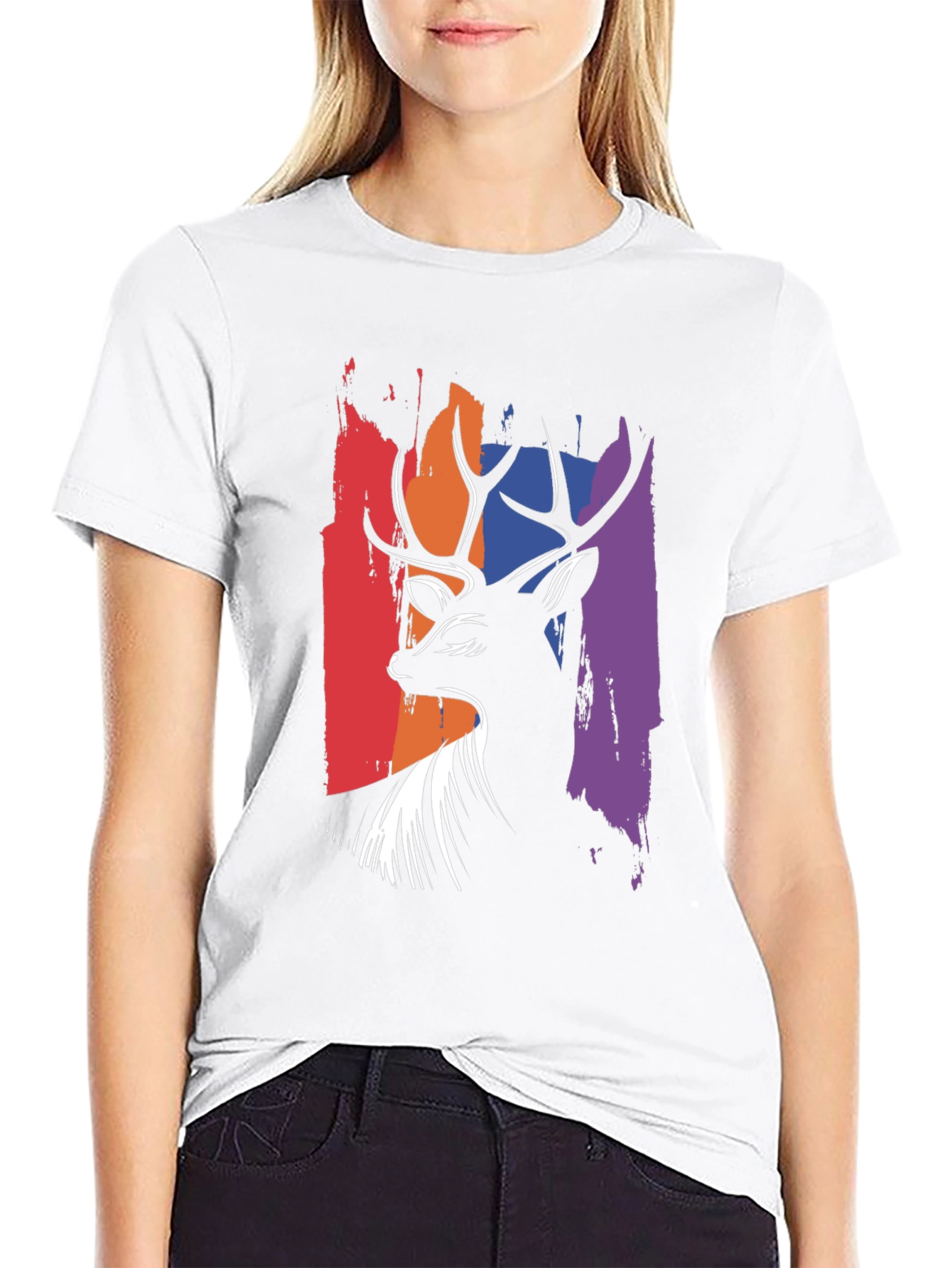 Black Abstract Deer Graphic Tee - Men's Black T-Shirt view 9