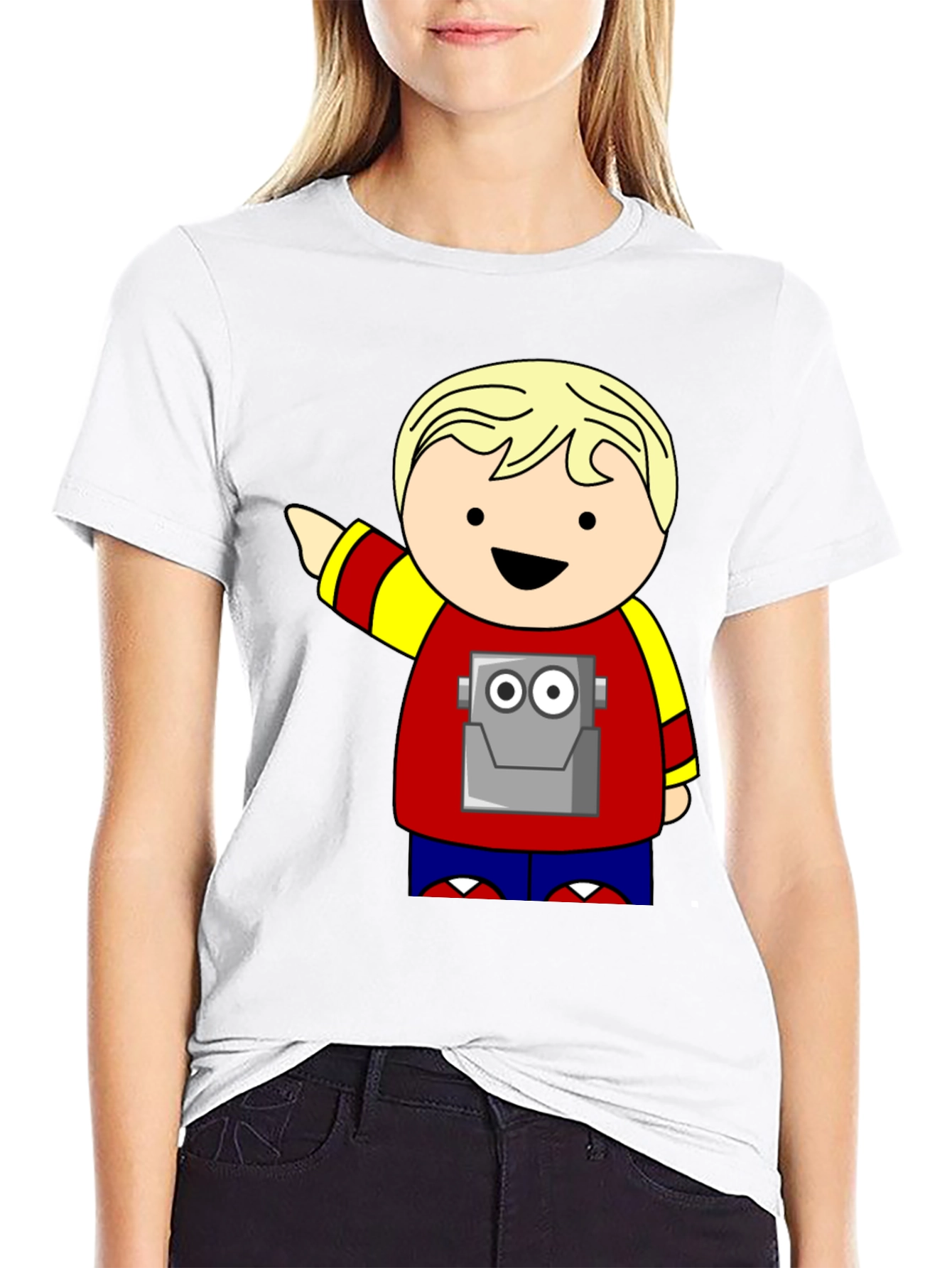 Black Cartoon Robot Kid T-Shirt - Black view 9