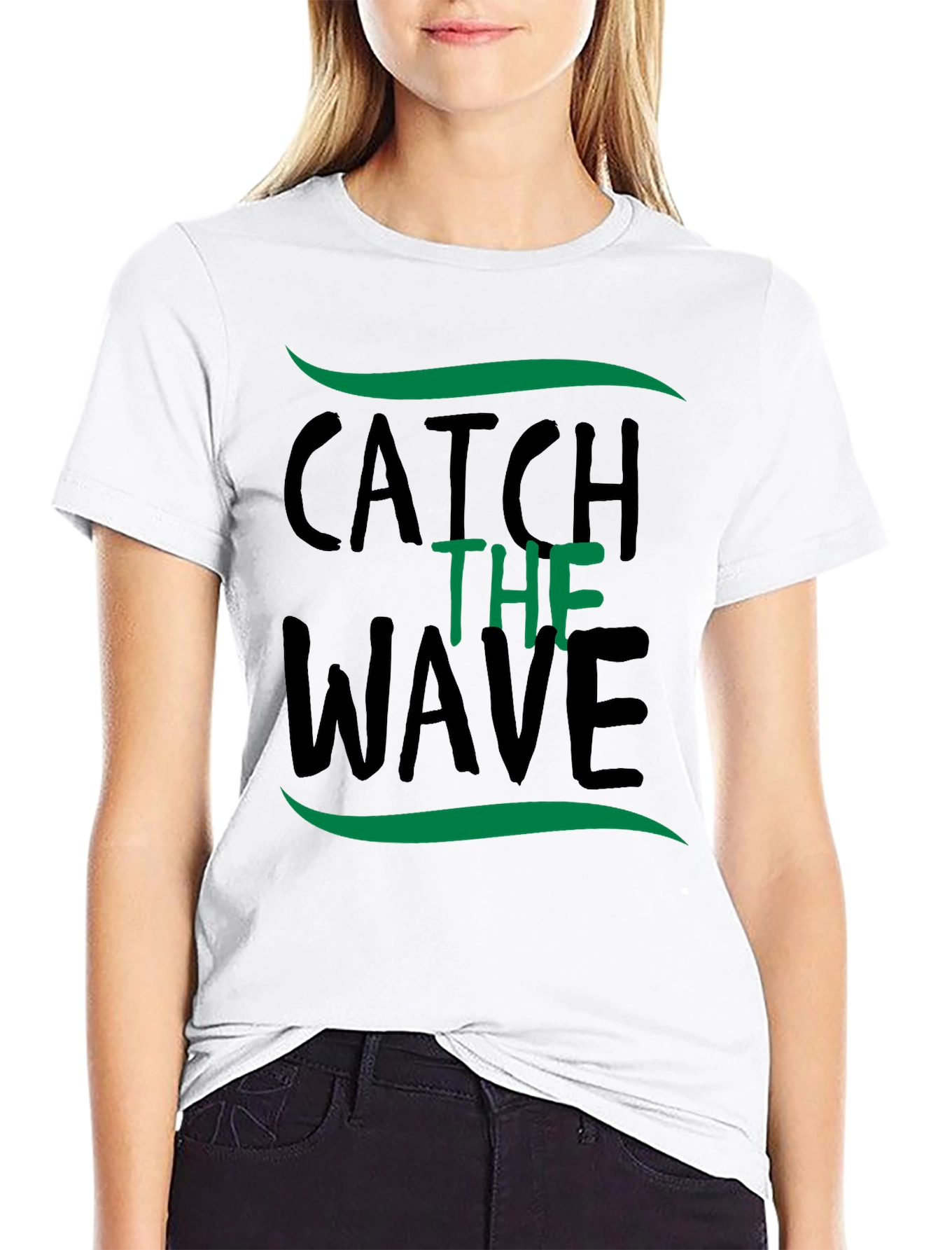 Black Catch the Wave Graphic Tee - Black Cotton T-Shirt view 9