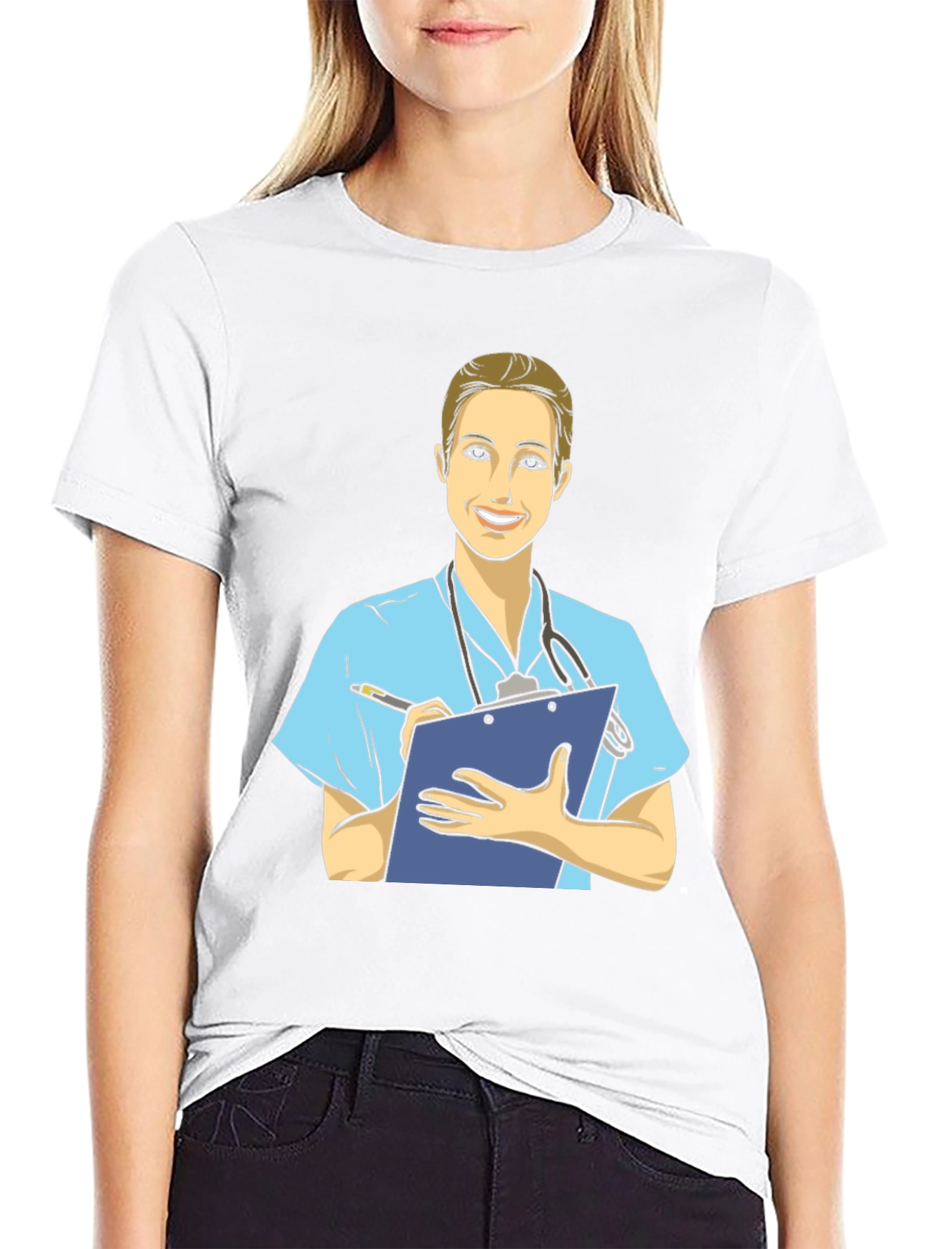 Black Cartoon Nurse T-Shirt - Black Cotton Blend view 9