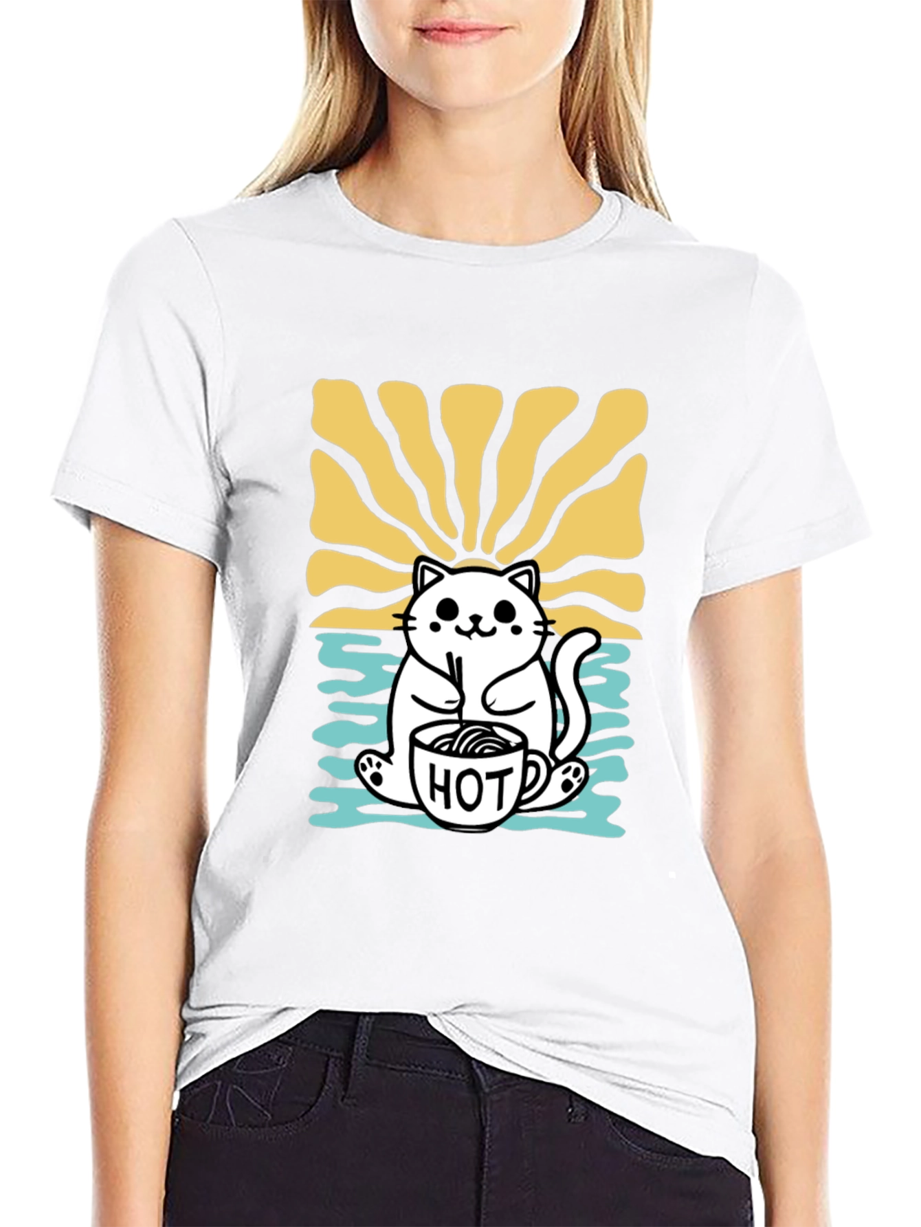 Black Cute Cat Hot Drink T-Shirt view 9