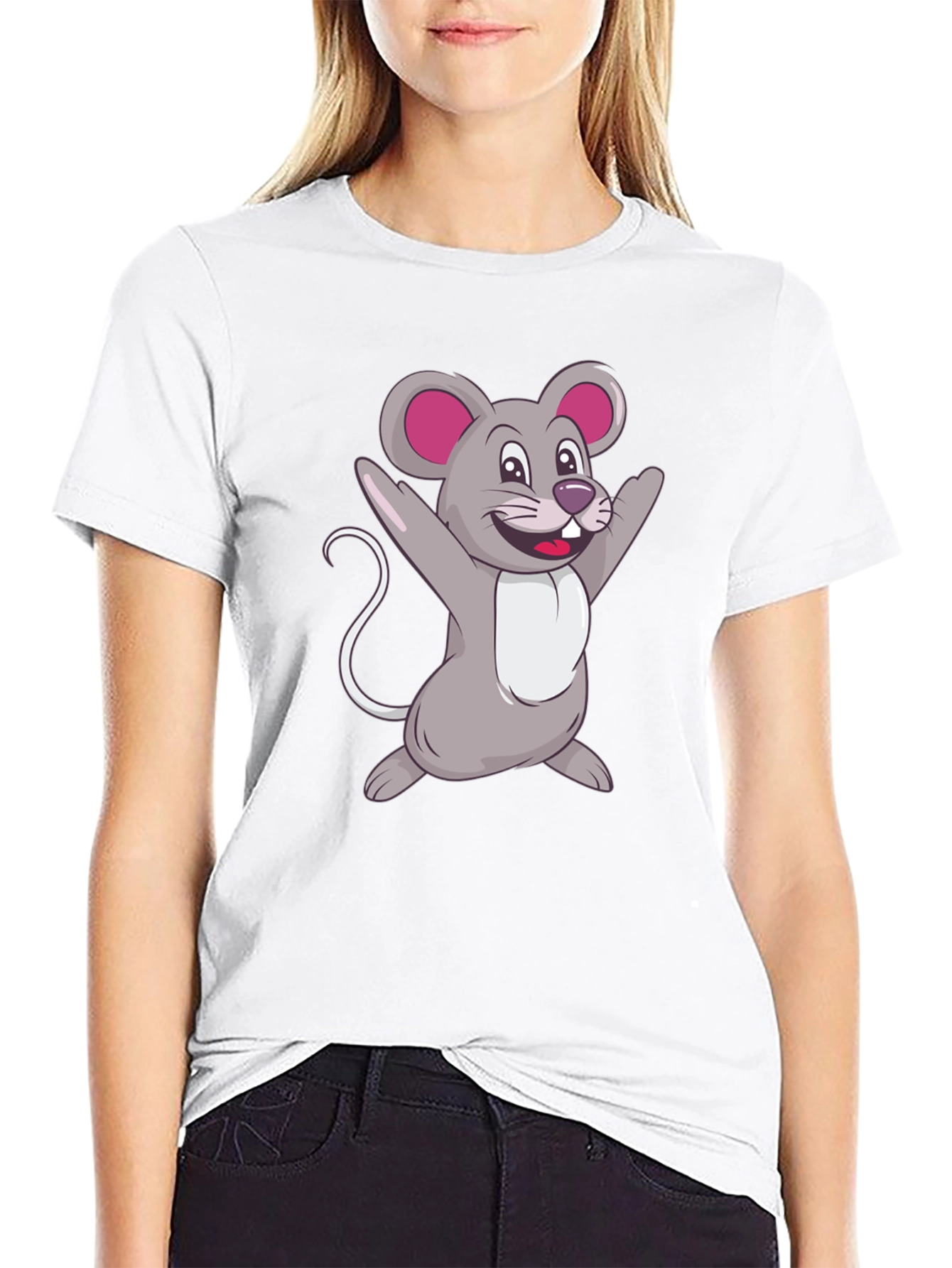 Black Cartoon Mouse Graphic Tee - Black Casual T-Shirt view 9
