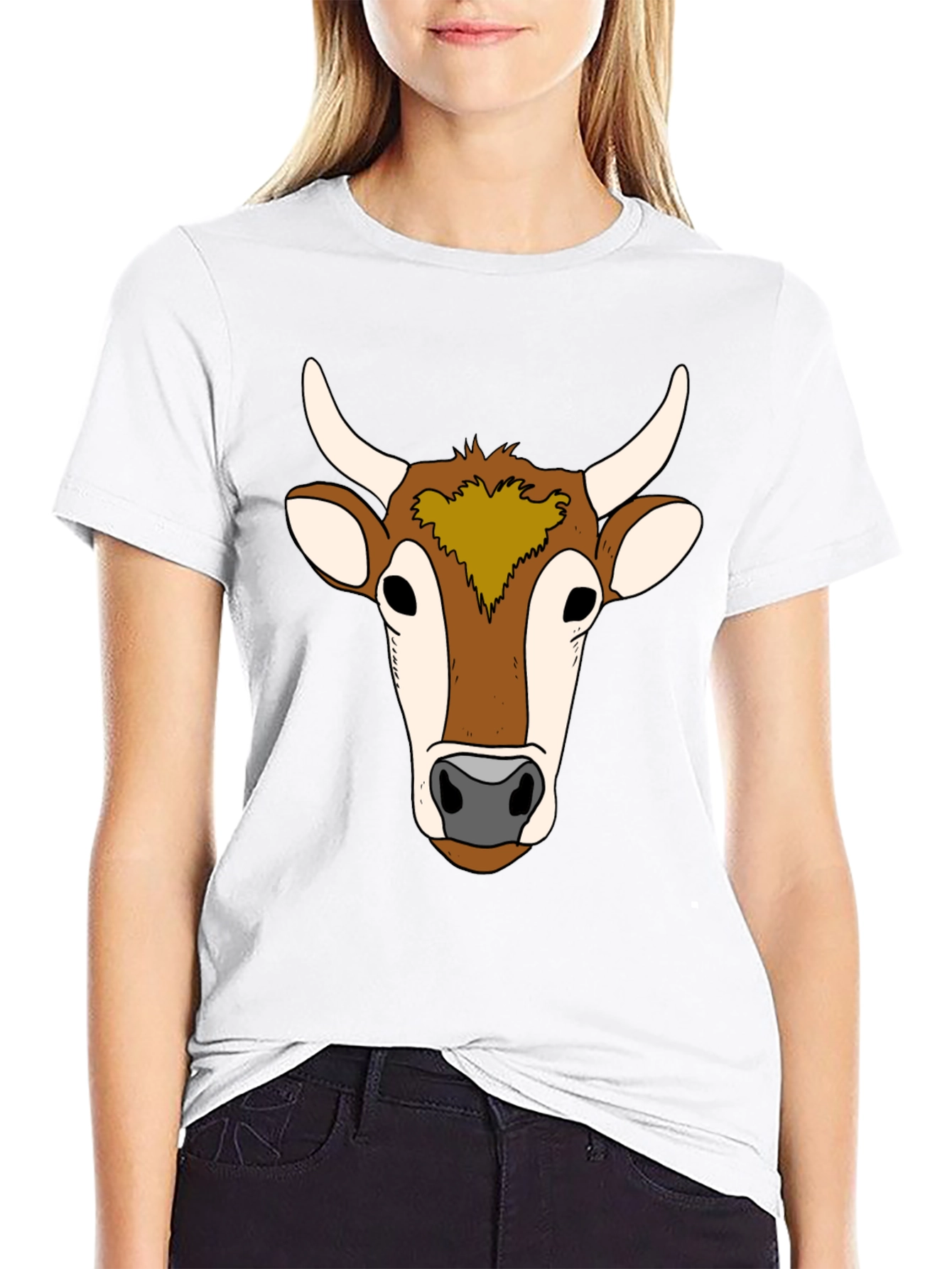 Black Cow Face Graphic Tee - Unisex Black T-Shirt view 9