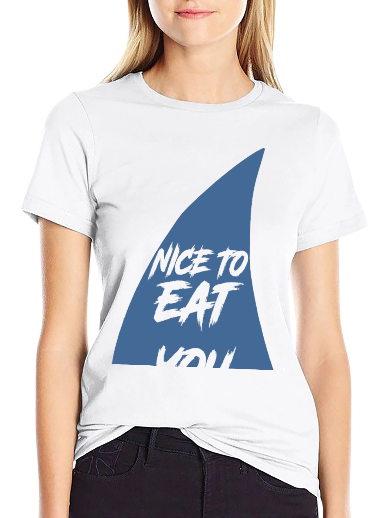 Black Nice to Eat You Shark Fin Graphic Tee view 9