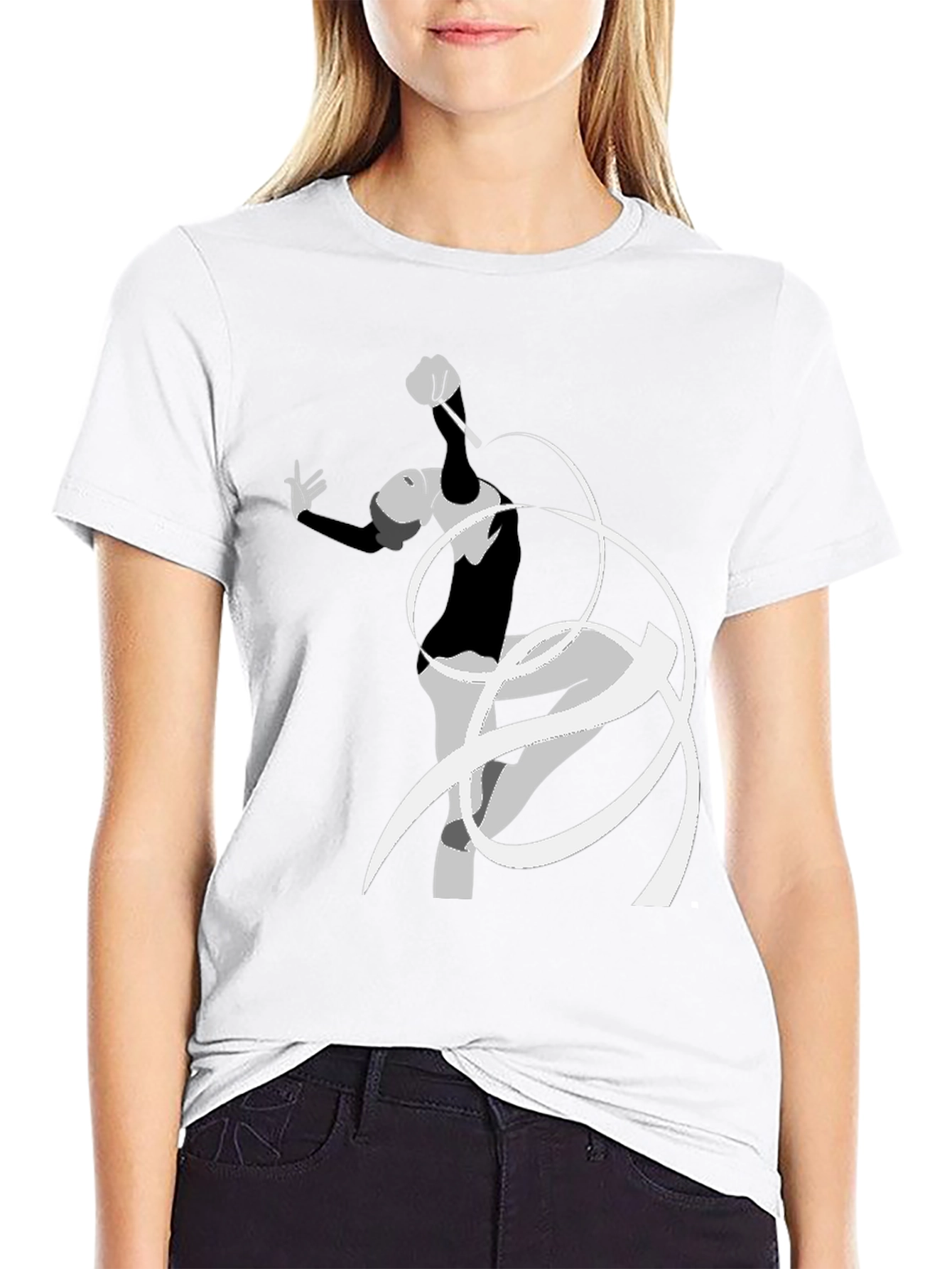 Black Rhythmic Gymnastics Graphic Tee - Black Cotton Blend view 9