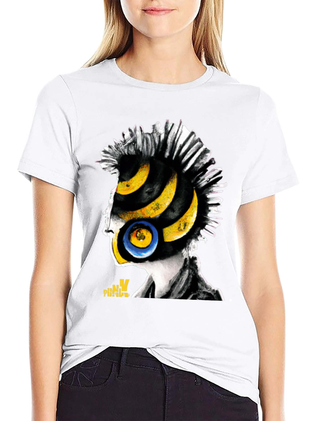 Black Punk Rock Vinyl Head Graphic T-Shirt view 9
