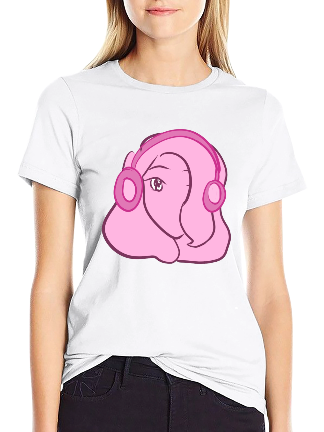 Black Pink Cartoon Headphones Tee view 9