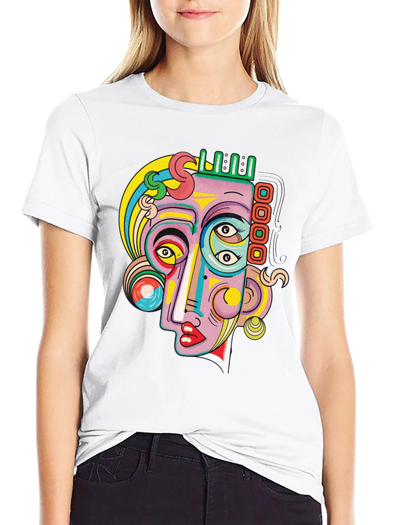 Black Abstract Face Graphic Tee - Unique Art T-Shirt view 9