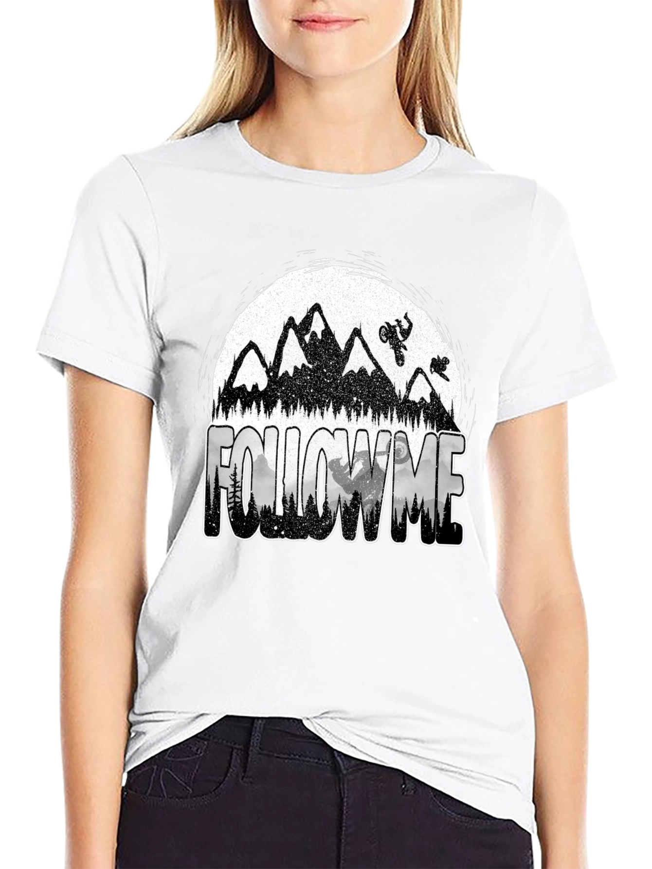 Black Follow Me Mountain Bike Graphic T-Shirt view 9