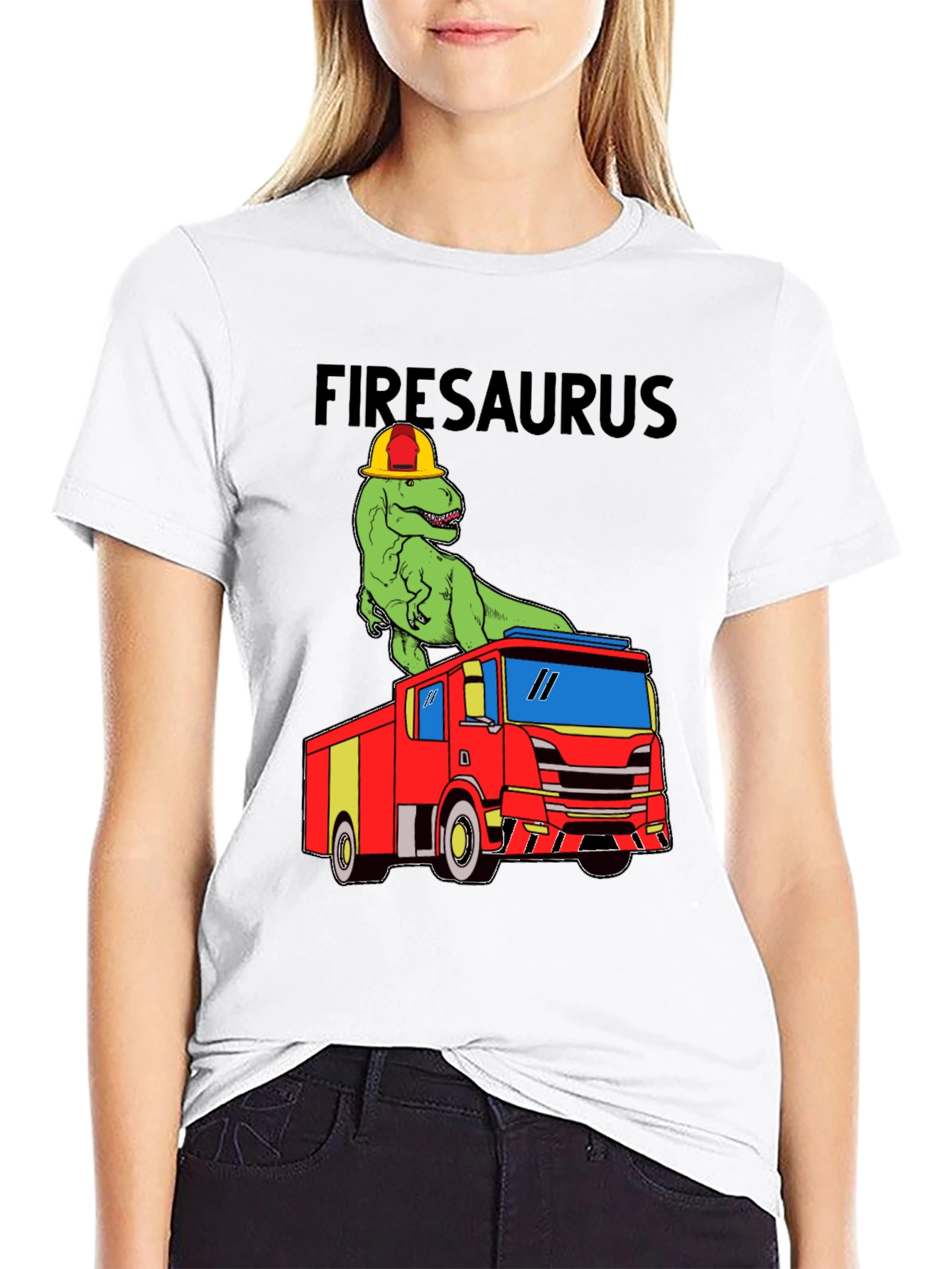 Black Firesaurus T-Shirt - Dinosaur Fire Truck Tee view 9