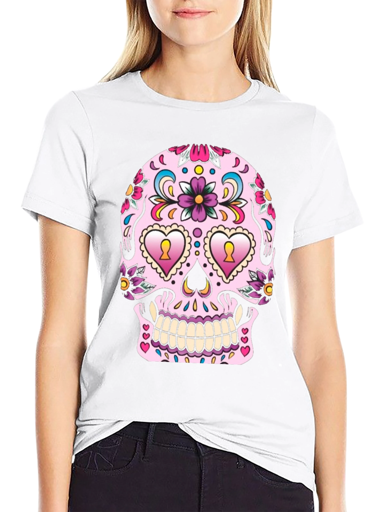 Black Sugar Skull Graphic Tee - Day of the Dead Style view 9