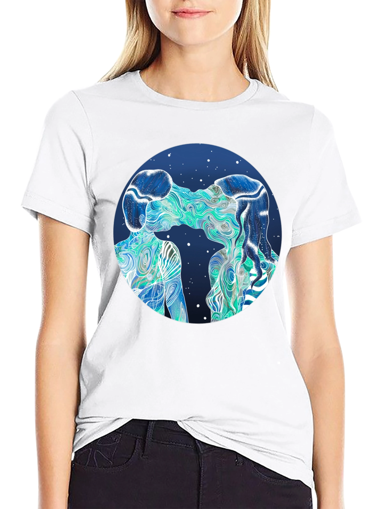 Black Abstract Lovers Graphic T-Shirt view 9