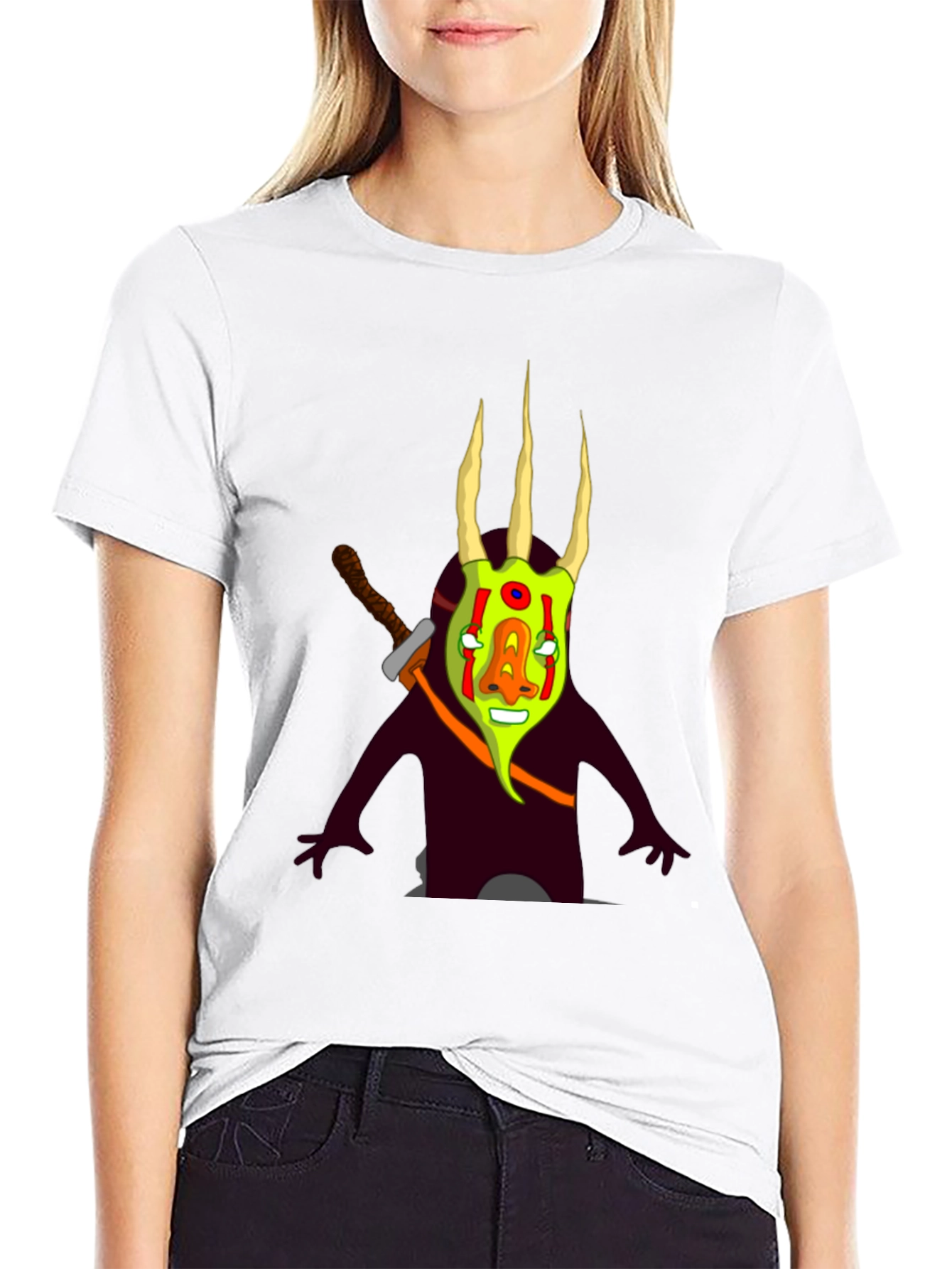 Black Graphic Tee: Cartoon Monster with Sword view 9
