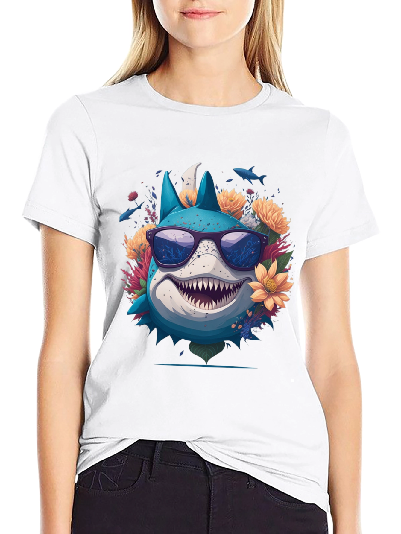 Black Cool Shark in Sunglasses T-Shirt view 9