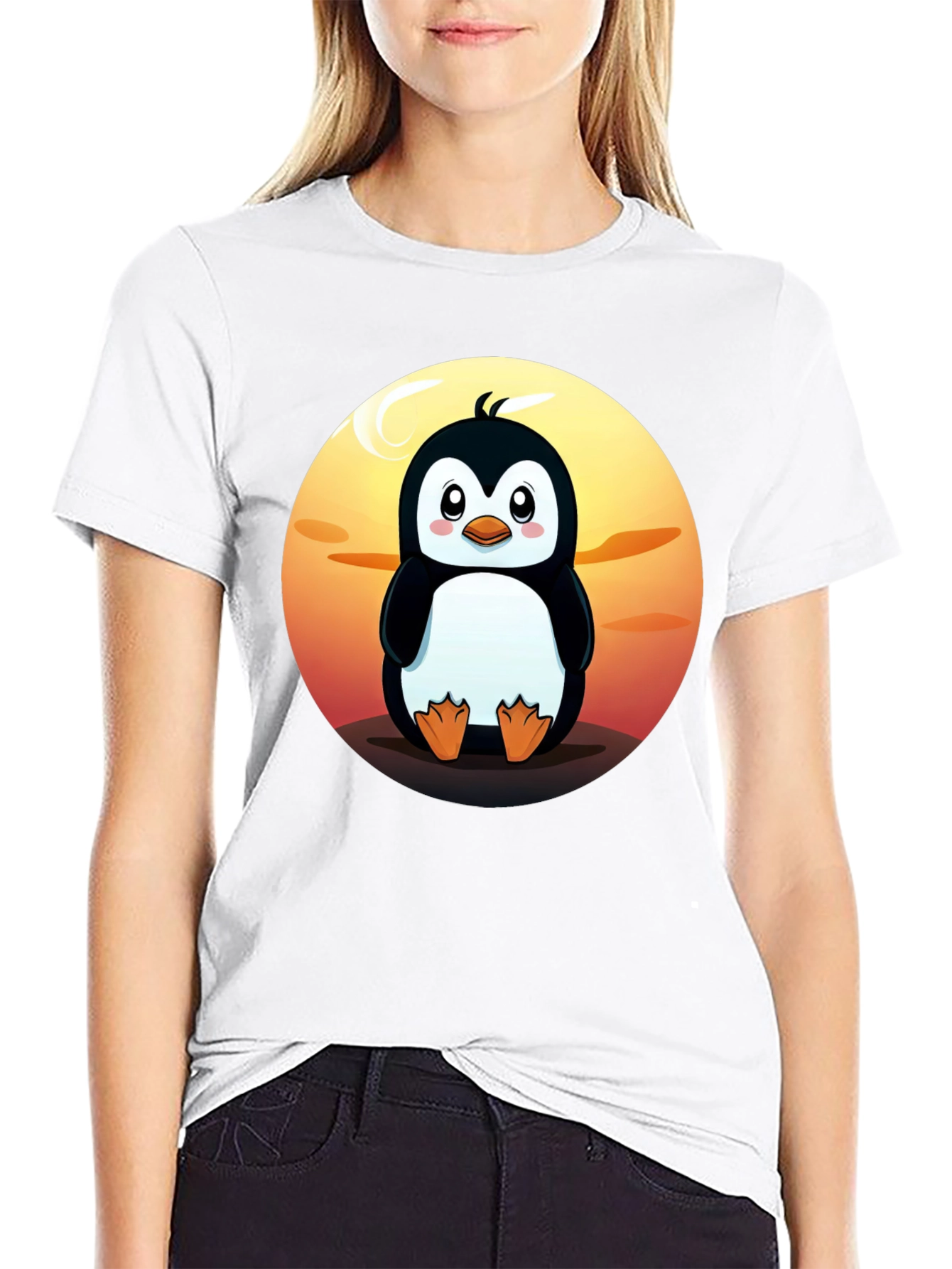 Black Cute Penguin Graphic T-Shirt - Black Crew Neck Tee view 9