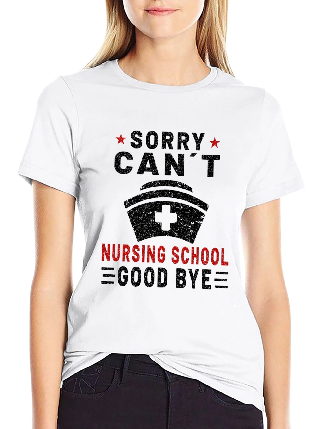 Black Sorry Can't Nursing School Goodbye Tee view 9