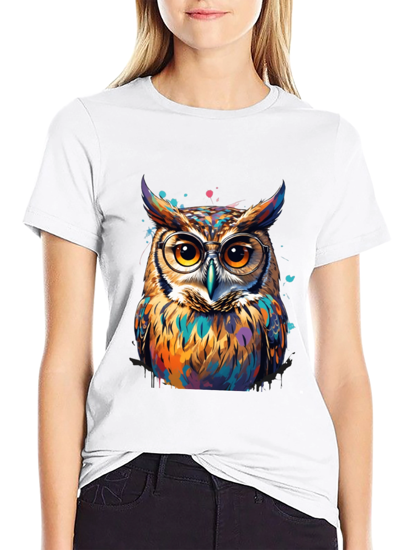 Black Colorful Owl Graphic Tee - Unisex Cotton T-Shirt view 9