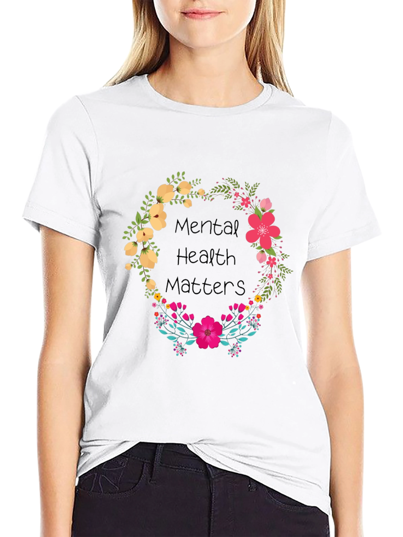 Black Mental Health Matters Floral Tee view 9