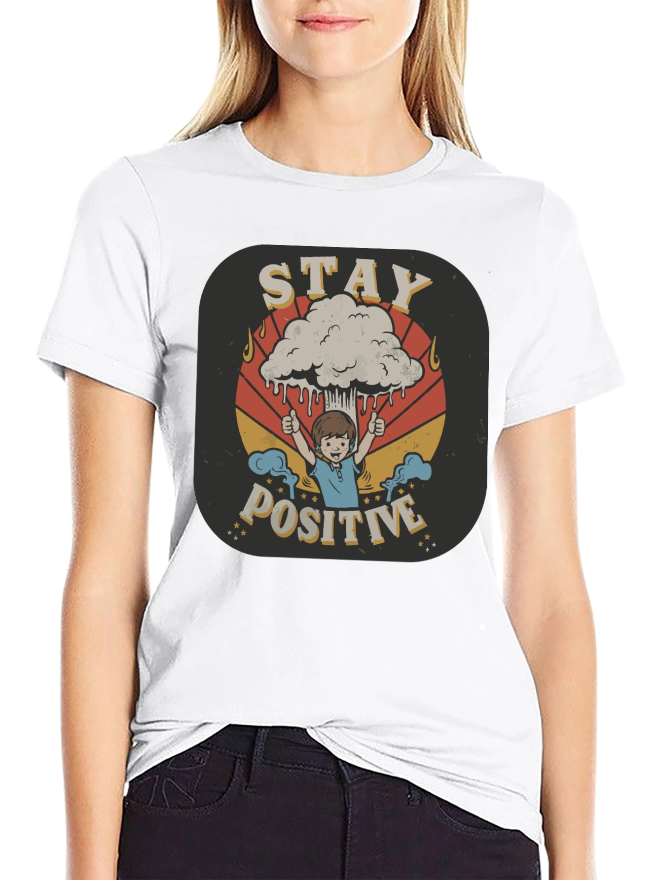 Black Stay Positive Graphic Tee - Unisex Black T-Shirt view 9