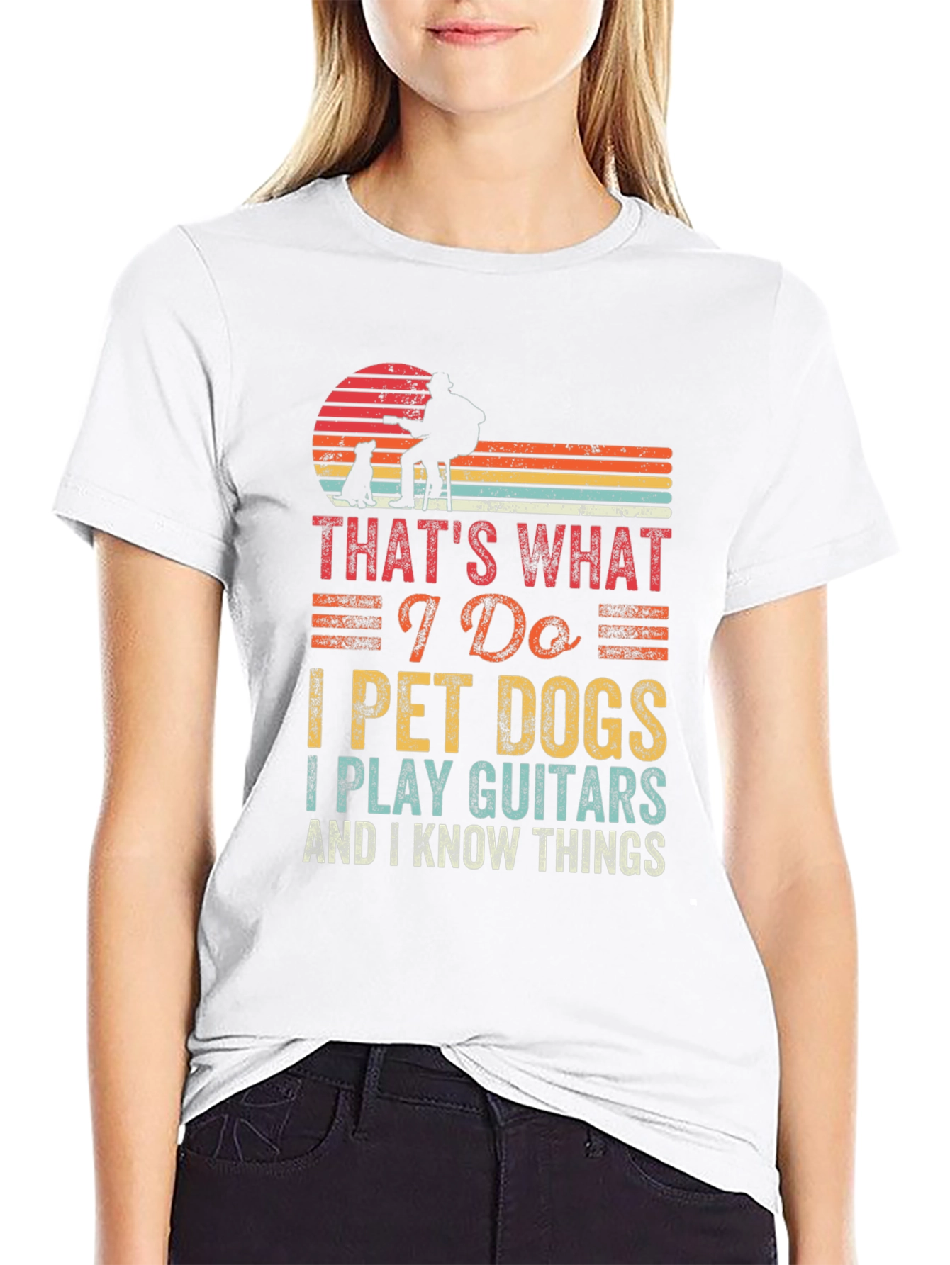 Black That's What I Do T-Shirt: Pet Dogs, Play Guitar, Know Things view 9