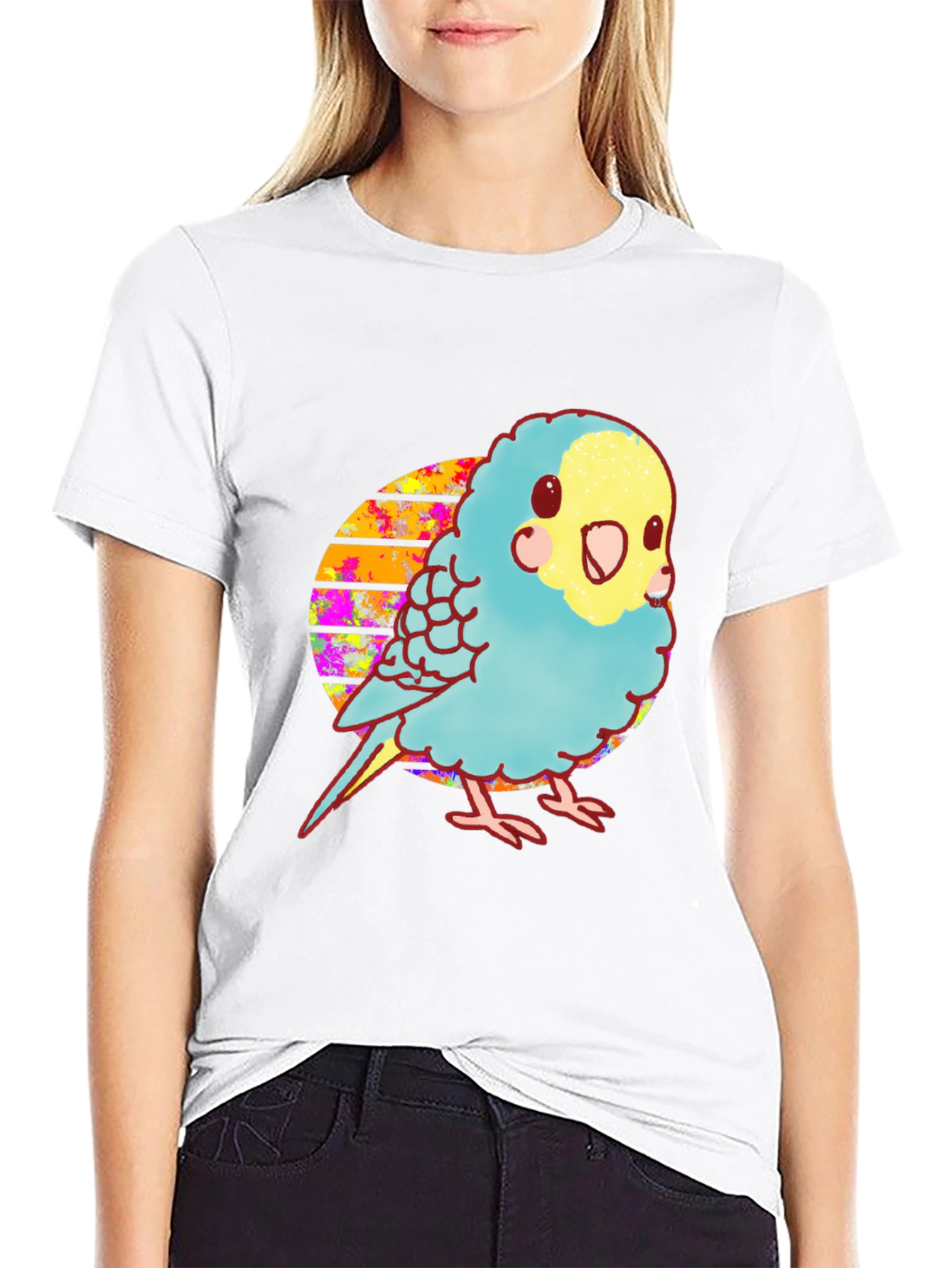 Black Parakeet Graphic Tee - Cute Bird Design view 9