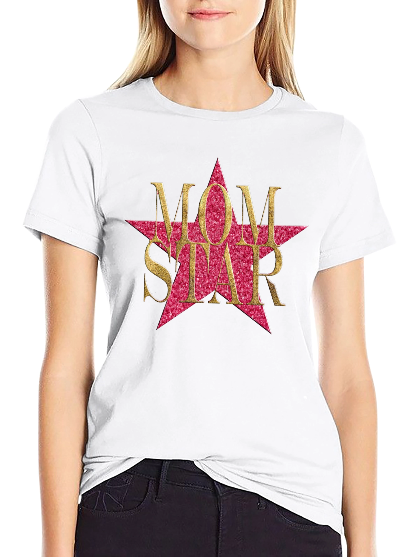 Black Mom Star Graphic Tee - Black Cotton Blend view 9
