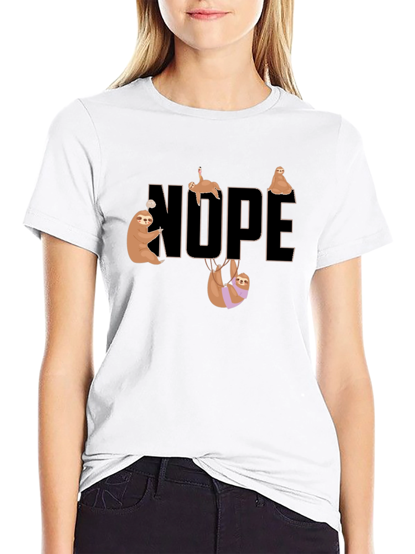 Black Nope Sloth Graphic T-Shirt view 9